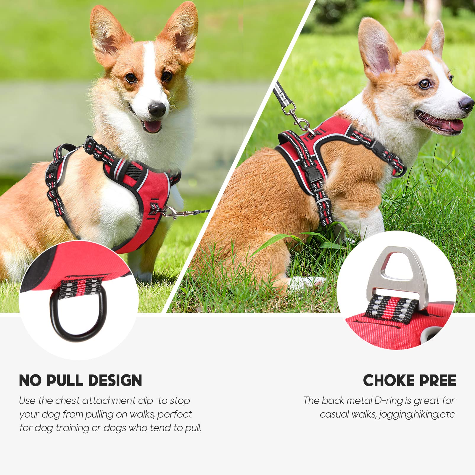 Timos No Pull Dog Harness,No Need Go Over Dogs Head 3 Snap Buckles Reflective Oxford No Choke Puppy Harness With Front & Back 2 Metal Leash Clips Soft Padded Vest Harnesses For Small Medium Large Dogs