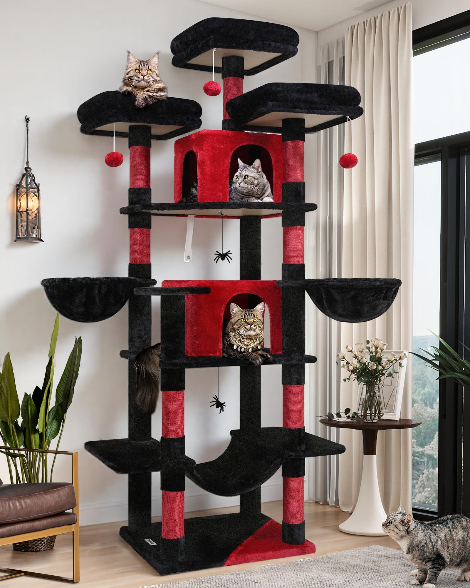Globlazer F80 Gothic Cat Tree, 80Inch Goth Cat Tower For Indoor Cats Multiple Adult Cats Xxl Cat Tree Large Cat Tower With Scrat