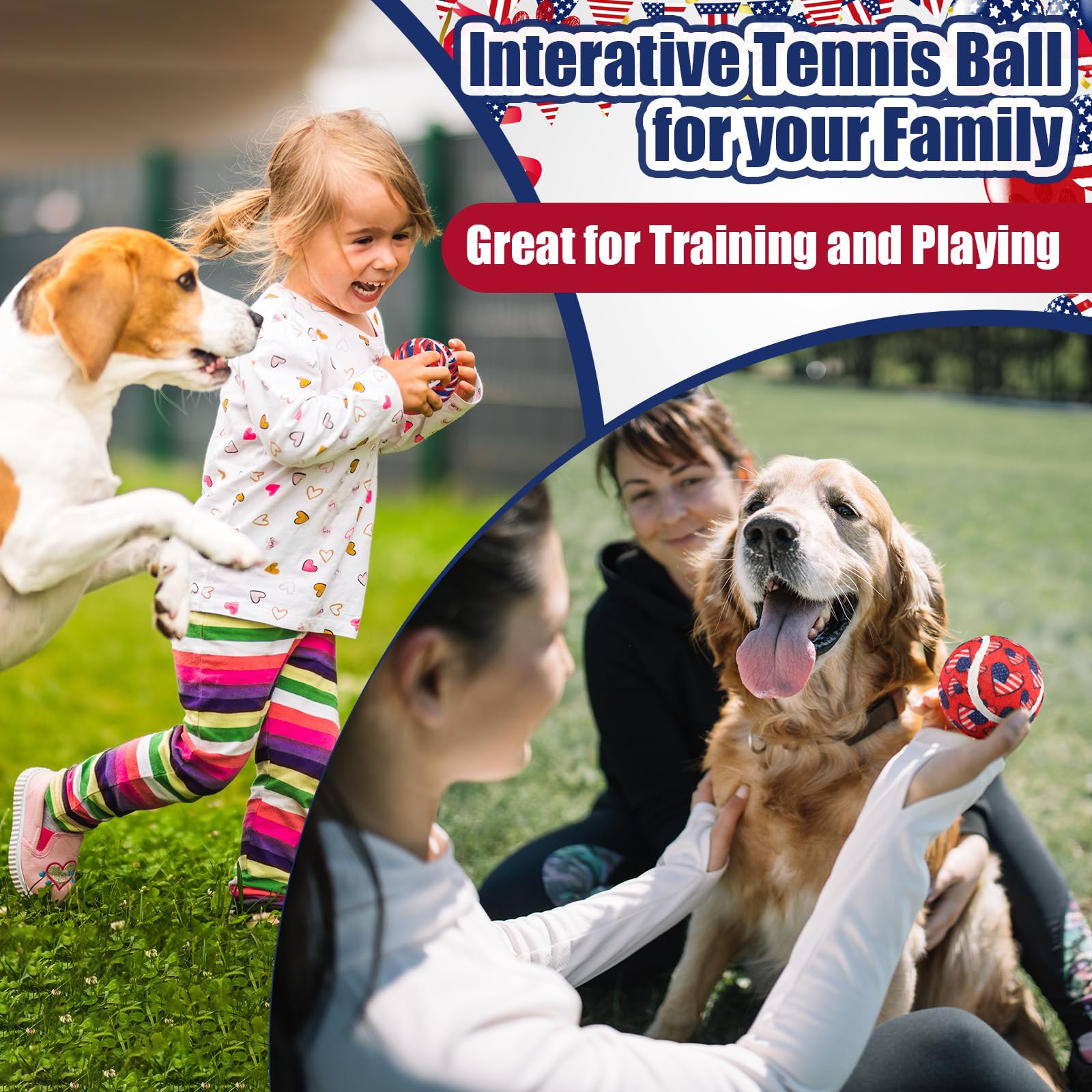 Suilung 36 Pcs Independence Day Dog Squeaky Tennis Balls 2.5 Inch Interactive Pet Toys Ball for Small Medium Large Dog Plush Che