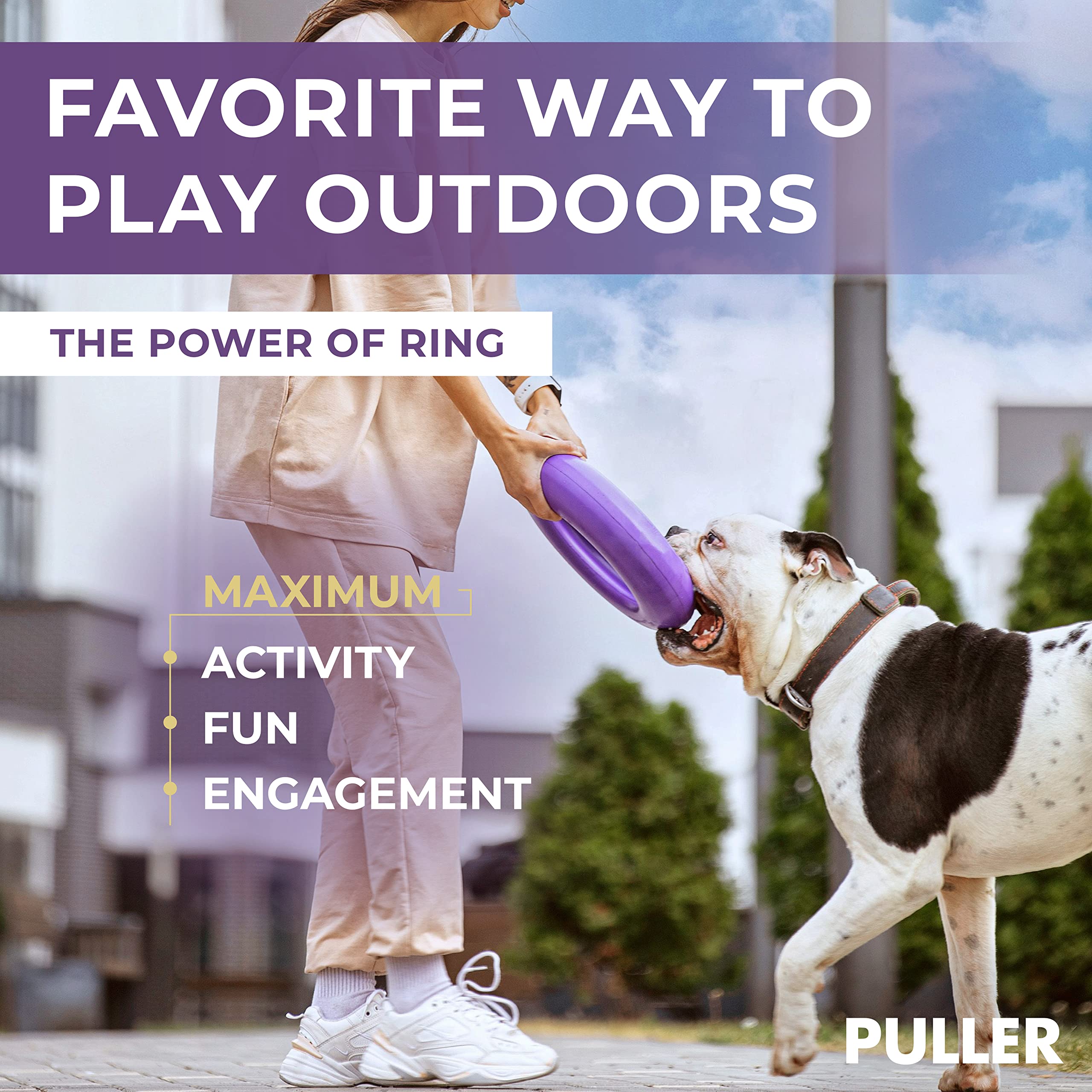 COLLAR Puller Outdoor Ring Toy - Fetch & Tug of War for Small Medium Large Dogs - Ball & Soft Frisbee Alt - Outside Yard Toys -
