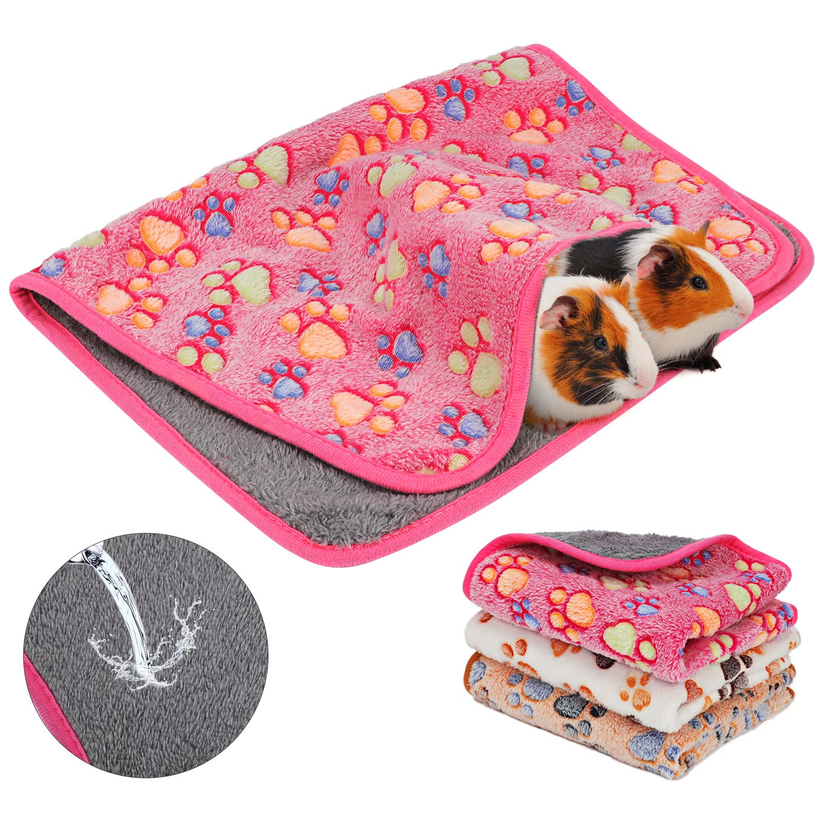 Yuepet Waterproof Guinea Pig Blankets Washable 3 Pack Small Animal Fleece Cage Liners Pet Soft Sleep Mat Pad Cover Warm Flannel 