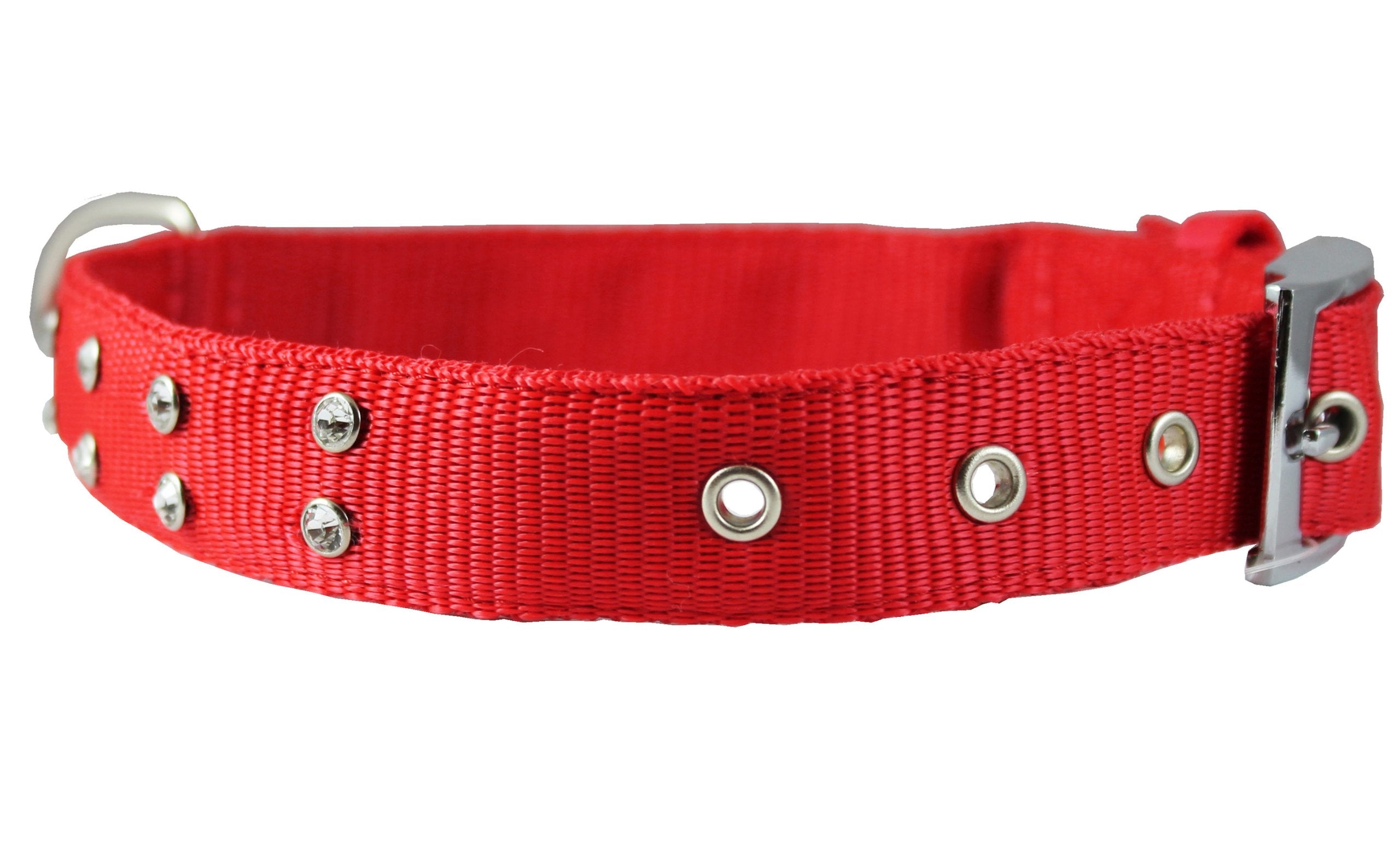 Double Nylon Dog Collar Rhinestones 1' Wide Fits 17'-21.5' Neck Labrador. Amstaff, Retriever