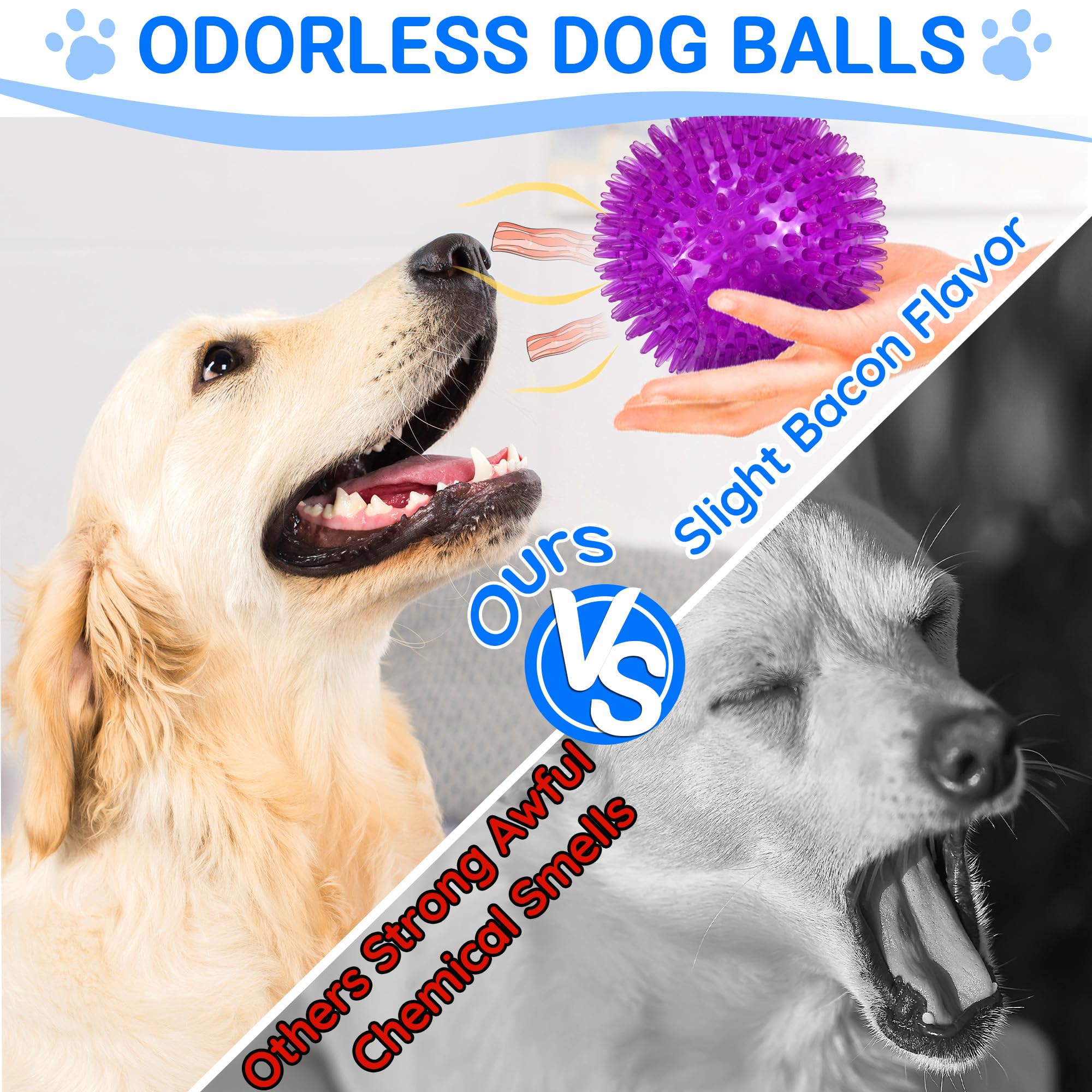 LECHONG 4-Pack Large Squeaky Dog Balls, 4.5 '' for Medium and Aggressive Chewers, Rubber Spiky Chew Toy for Teeth Cleaning, Trai