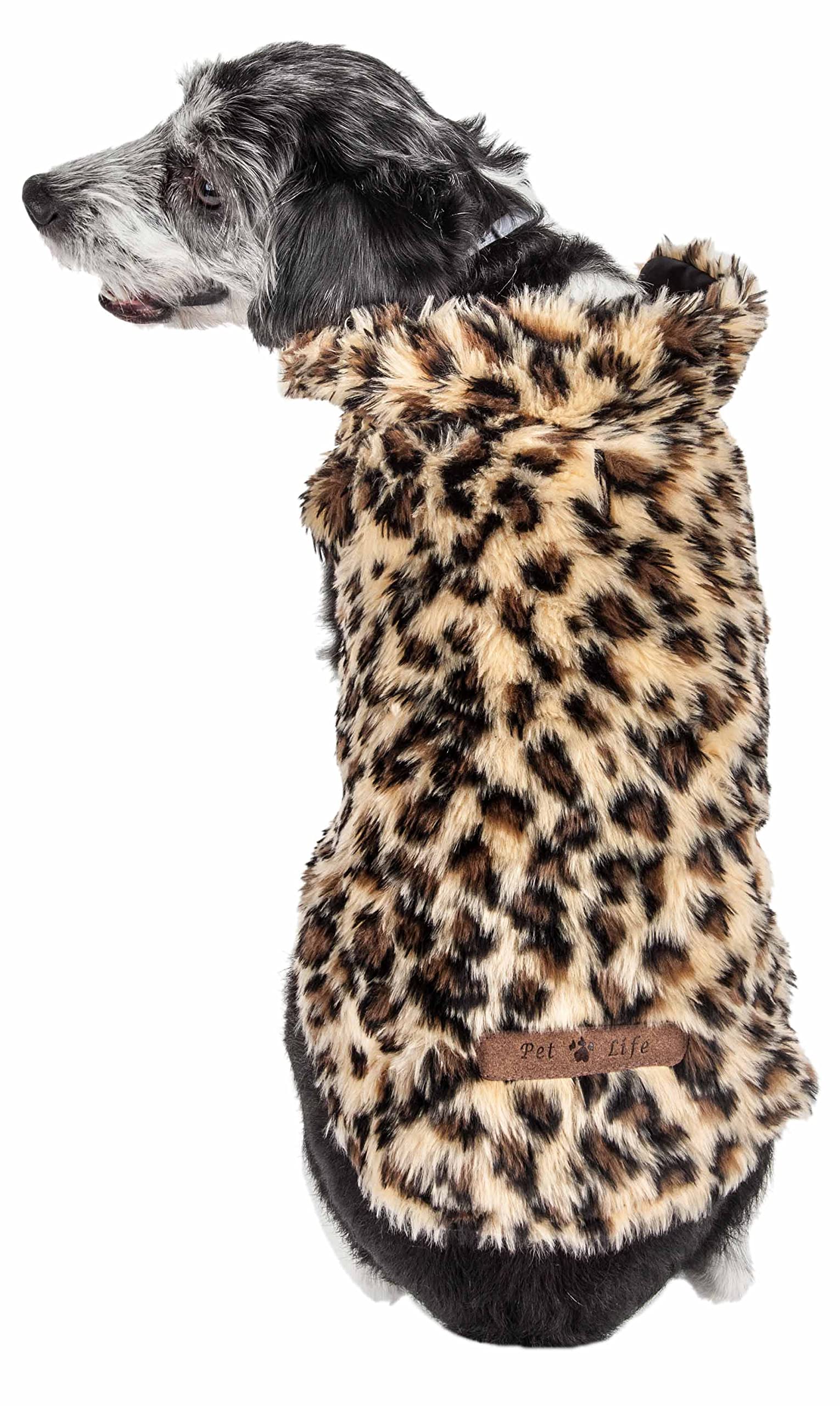 Pet Life ® Luxe 'Poocheetah' Ravishing Cheetah Patterned Mink Fur Dog Coat - Dog Jacket With Easy Hook-And-Loop Belly Enclosures - Winter Dog Coat For Small Medium Large Dog Clothes