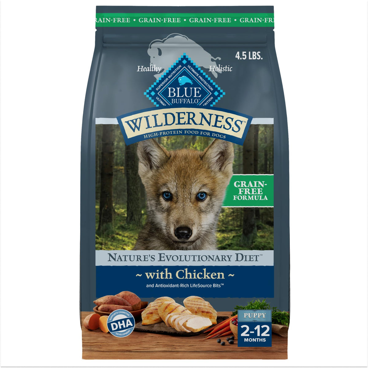 Blue Buffalo Wilderness Puppy High-Protein Dry Dog Food With Real Chicken, Grain-Free, Made In The Usa With Natural Ingredients, Chicken, 4.5-Lb Bag