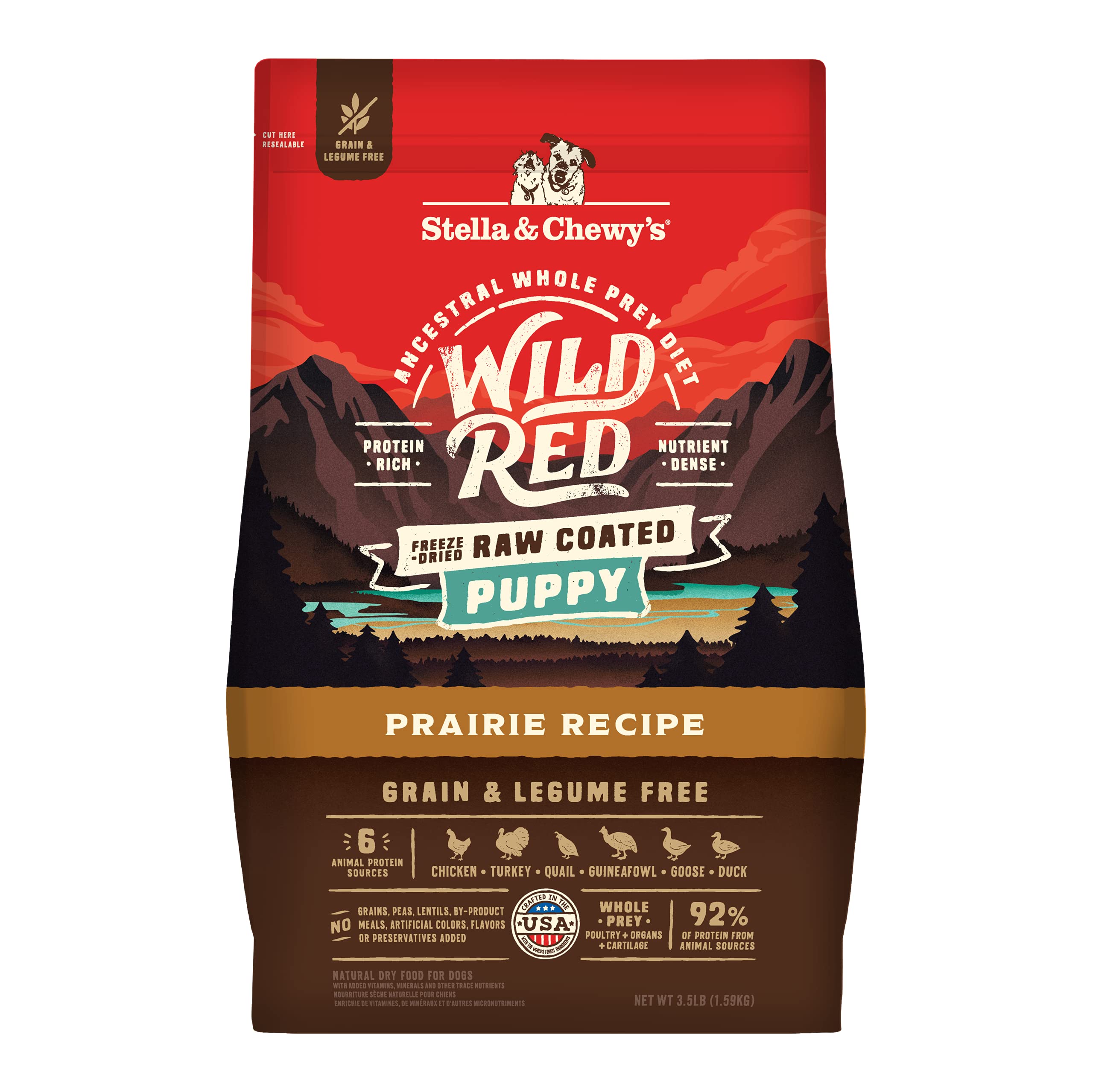 Stella & Chewys Wild Red Dry Dog Food Raw Coated High Protein Grain & Legume Free Puppy Prairie Recipe, 3.5 lb. Bag