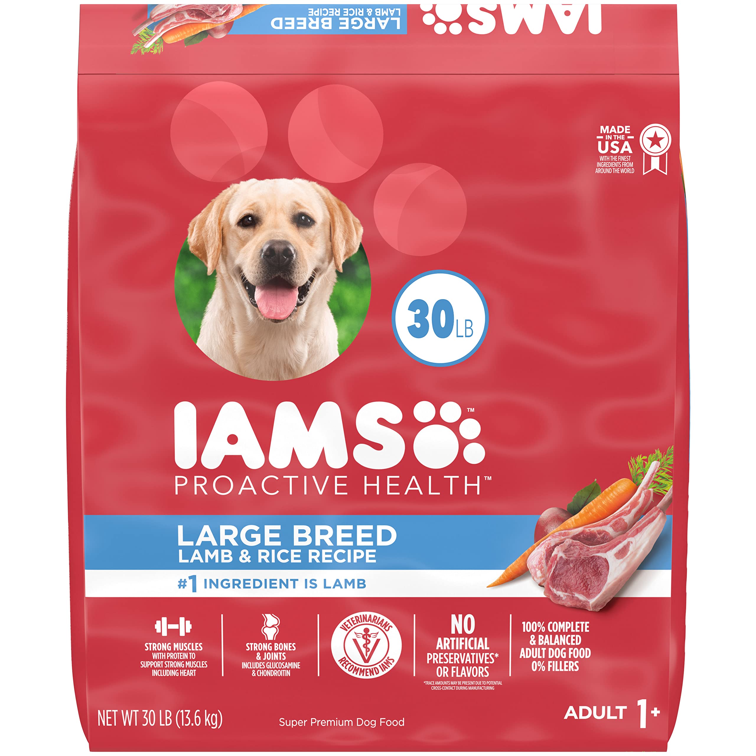 IAMS Proactive Health Large Breed Adult Dry Dog Food Lamb & Rice Recipe, 30 lb. Bag