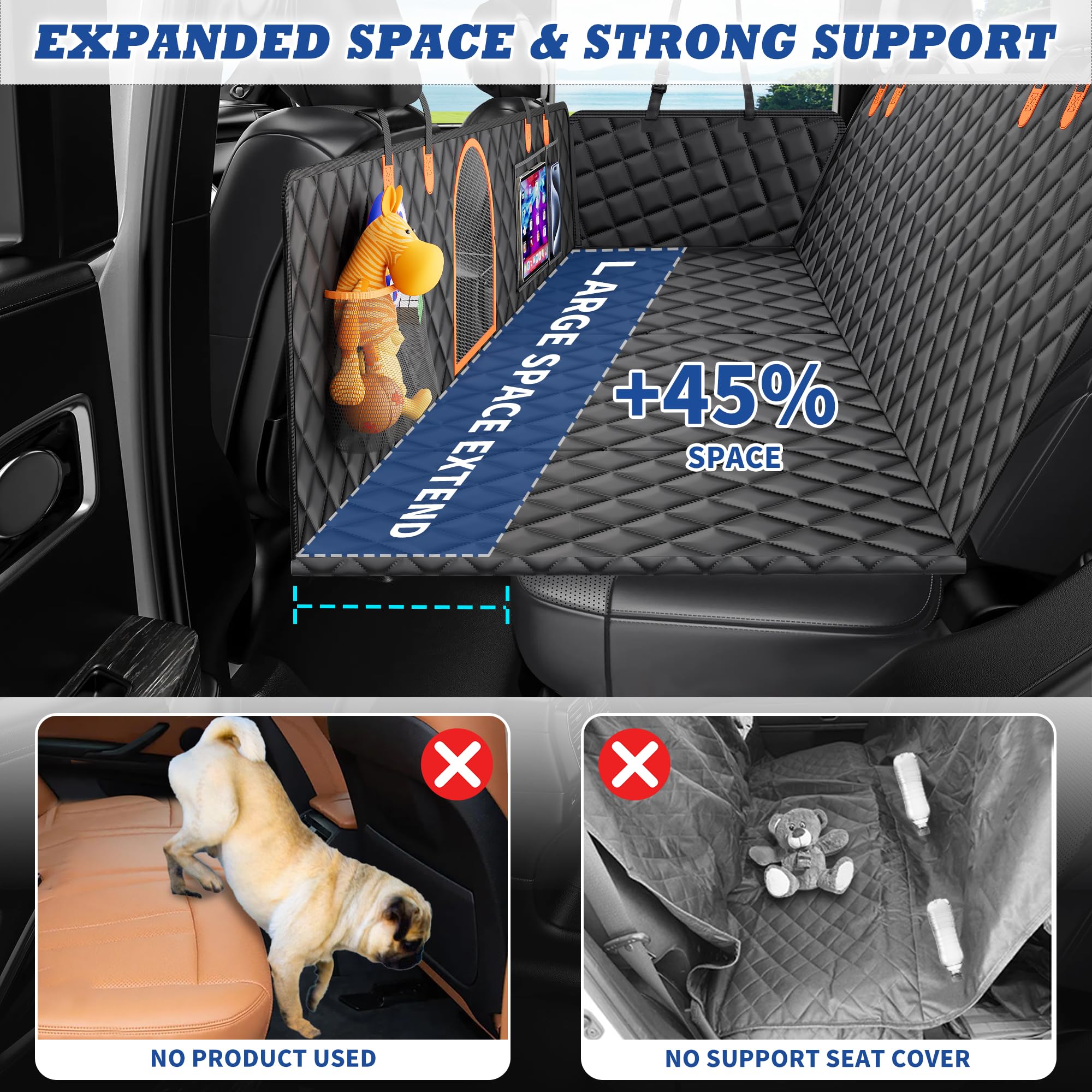 Geotick Dog Back Seat Extender For Truck, Hard Bottom Dog Car Seat Cover-Strong Support Waterproof Scratch-Proof Pet Hammock For
