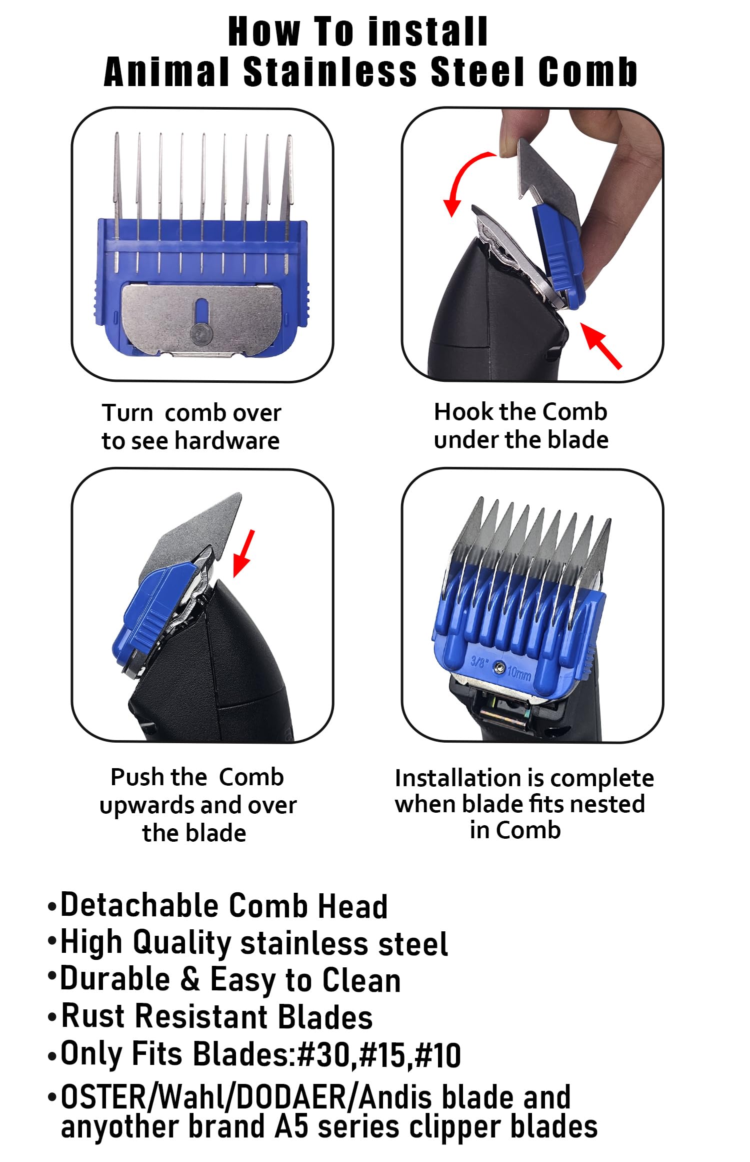 Animal Stainless Steel Attachment 8 Colors Guide Comb Set From 1/8 Inch To 1 Inch(3-25Mm),Compatible With Andis, Oster A5, Wahl