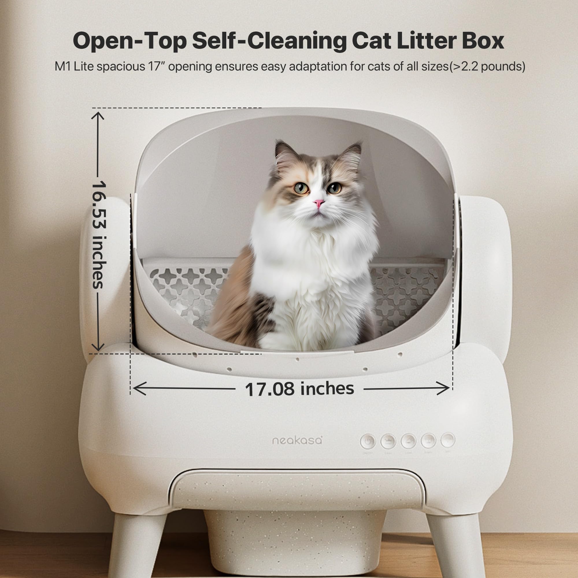 Neakasa M1 Lite Open-Top Self Cleaning Cat Litter Box, Automatic Cat Litter Box With App Control, Safety Protection, 1 Roll Wast