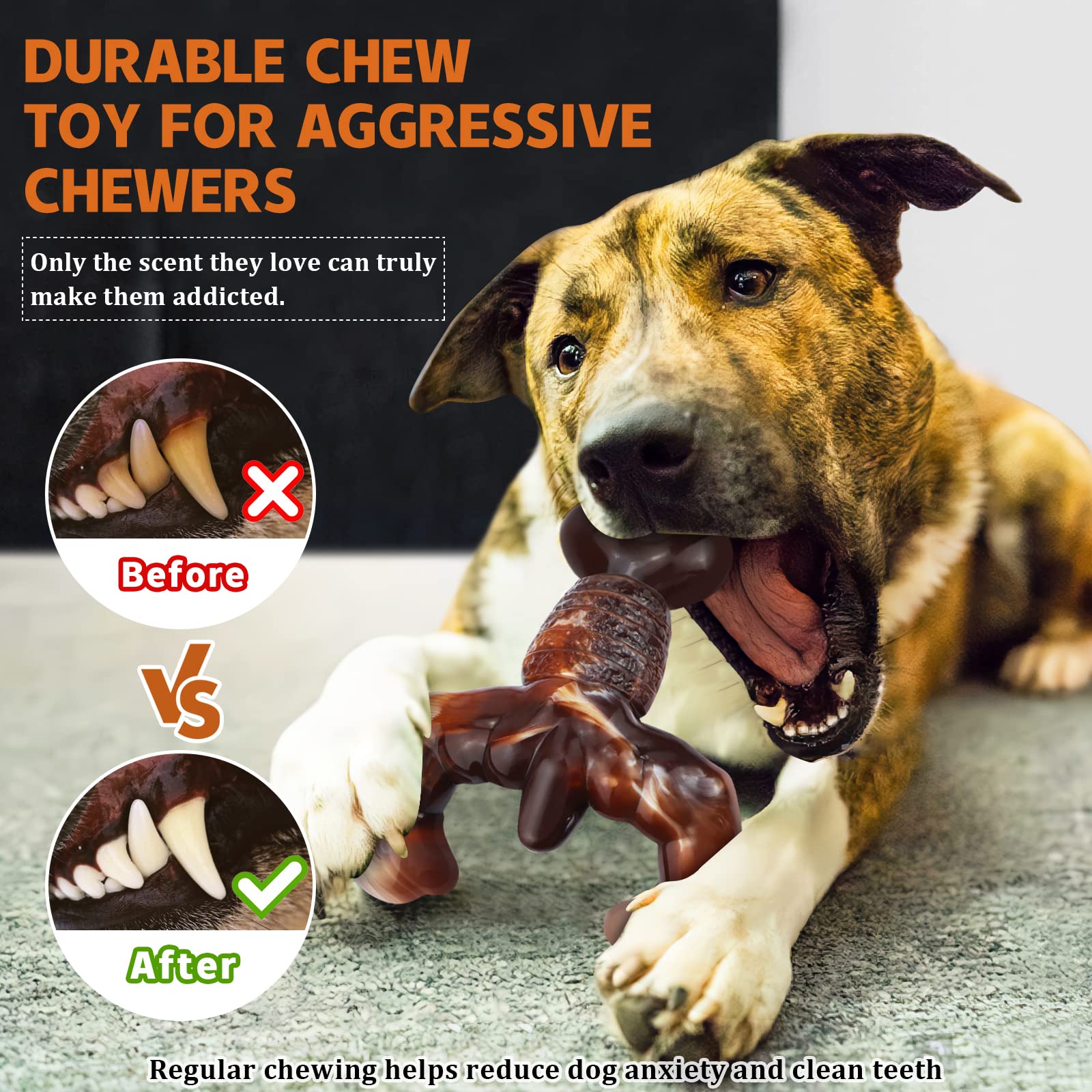 Moxikia Dog Chew Toys For Aggressive Chewers Almost Indestructible Dog Toys,Bacon Flavor,Tough Dog Bone Toys For Medium/Large Br
