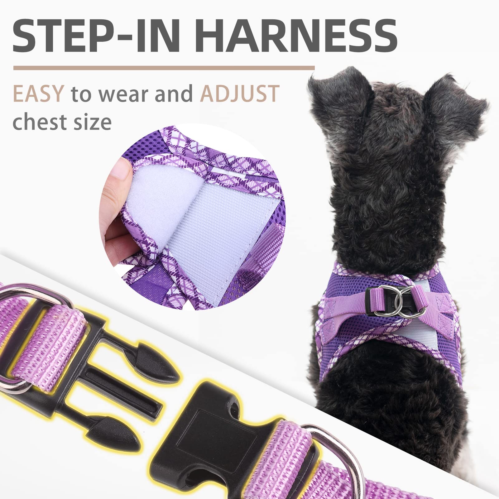 Pupteck Dog Harness And Leash Set For Small Medium Dogs No Pull Step-In Soft Mesh Puppy Cat Vest Harnesses Reflective At Night, Purple Xs