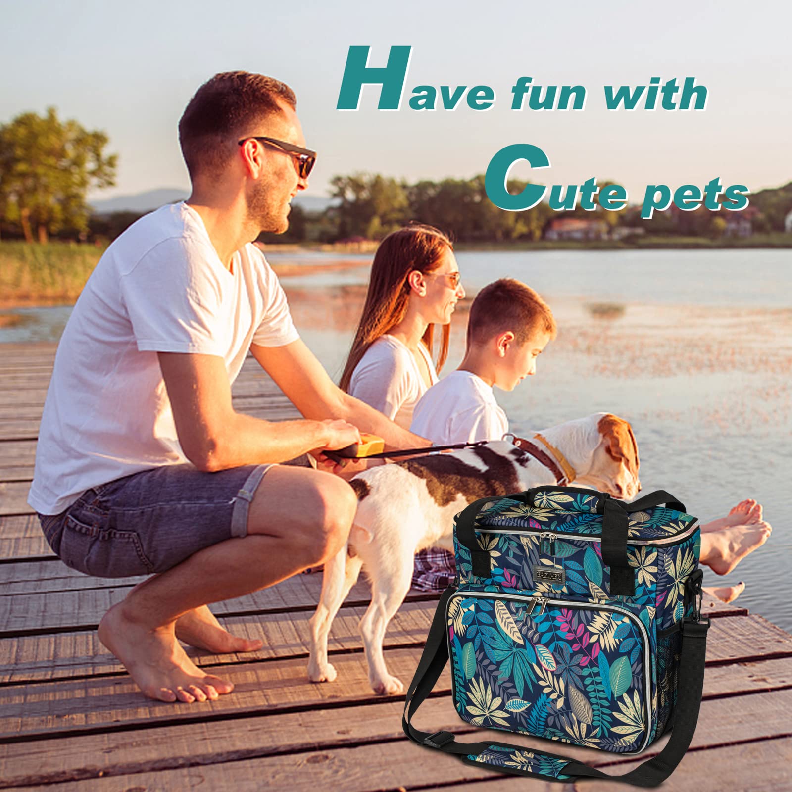 BAGLHER Dog Travel Bag - Medium Pet Travel Kit with 2 Food Containers & 3 Silicone Bowls - Hawaii Color