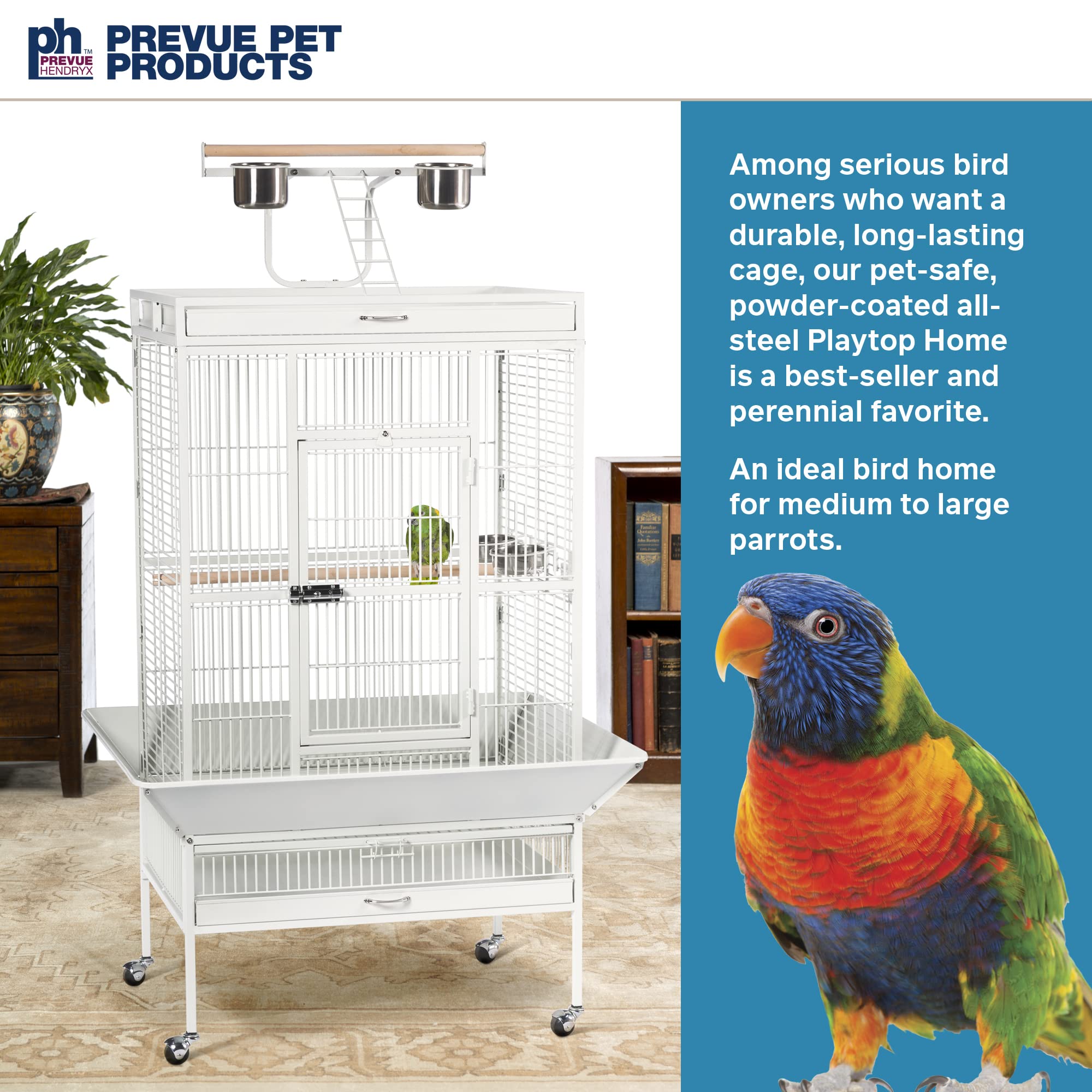 Prevue Hendryx Pet Products Wrought Iron Select Bird Cage 3153C, Chalk White, 30-Inch By 22-Inch By 63-Inch
