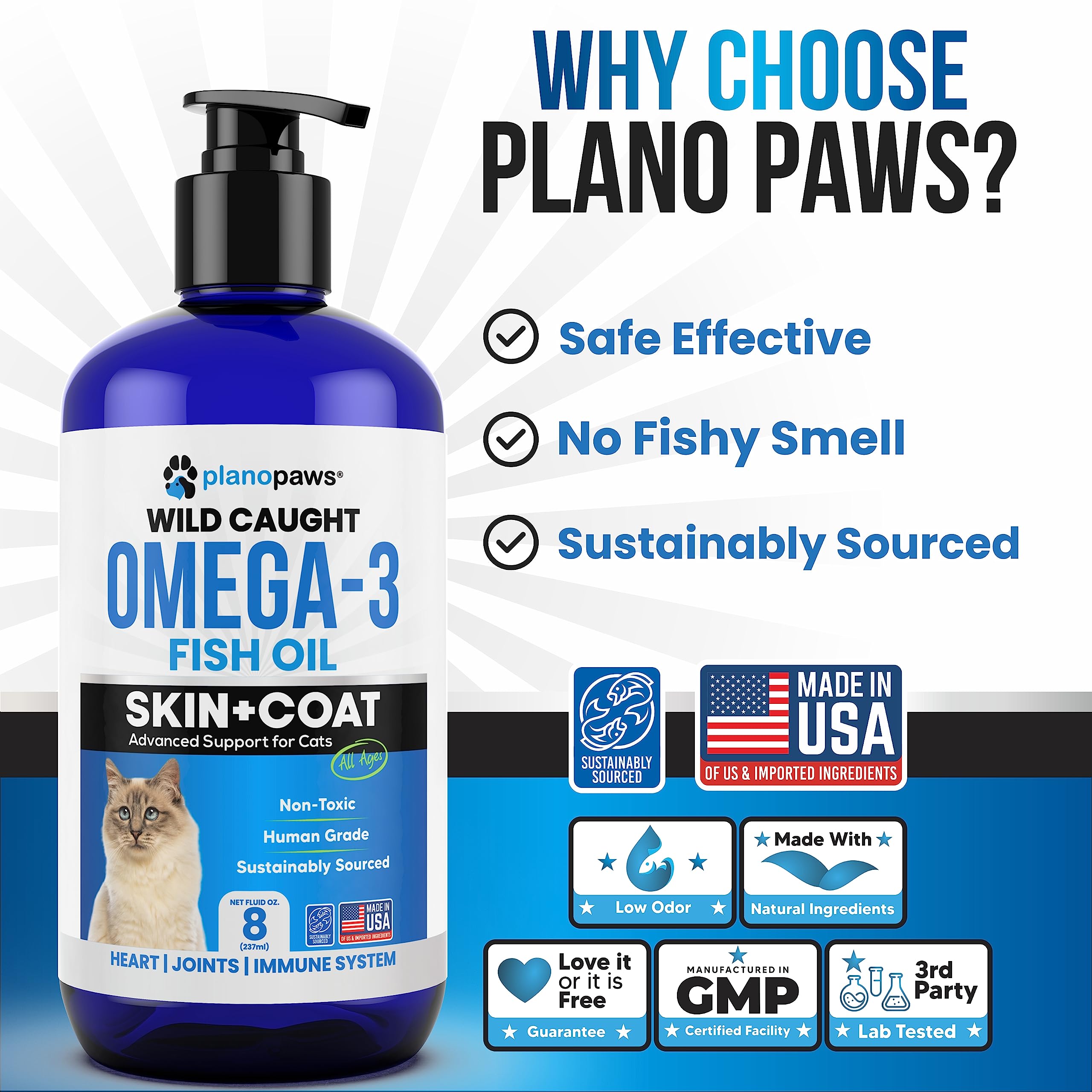 Omega 3 Fish Oil for Cats - Better Than Salmon Oil - Kitten & Cat Vitamins and Supplements - Cat Dandruff Treatment - Liquid Fis