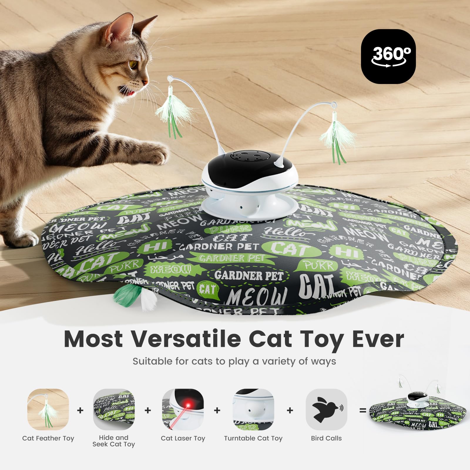 Gardner Pet Cat Laser Toys, Chargeable 5 In1 Hide And Seek Automatic Interactive Cat Toy, Moving Ambush Feather, Track Balls, In