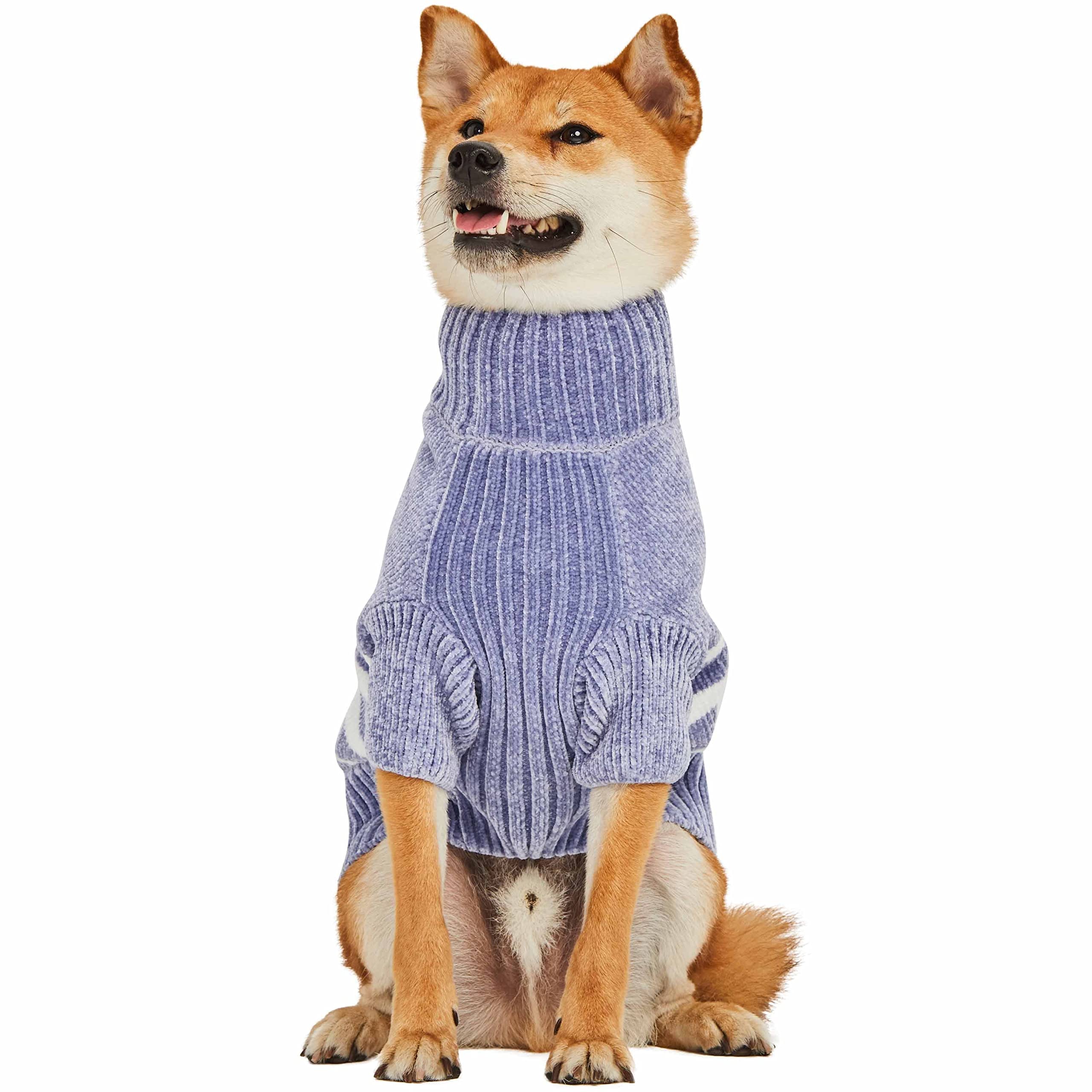 Blueberry Pet Cozy Soft Chenille Classy Striped Dog Sweater in Stonewash Blue, Back Length 12'', Pack of 1 Clothes for Dogs