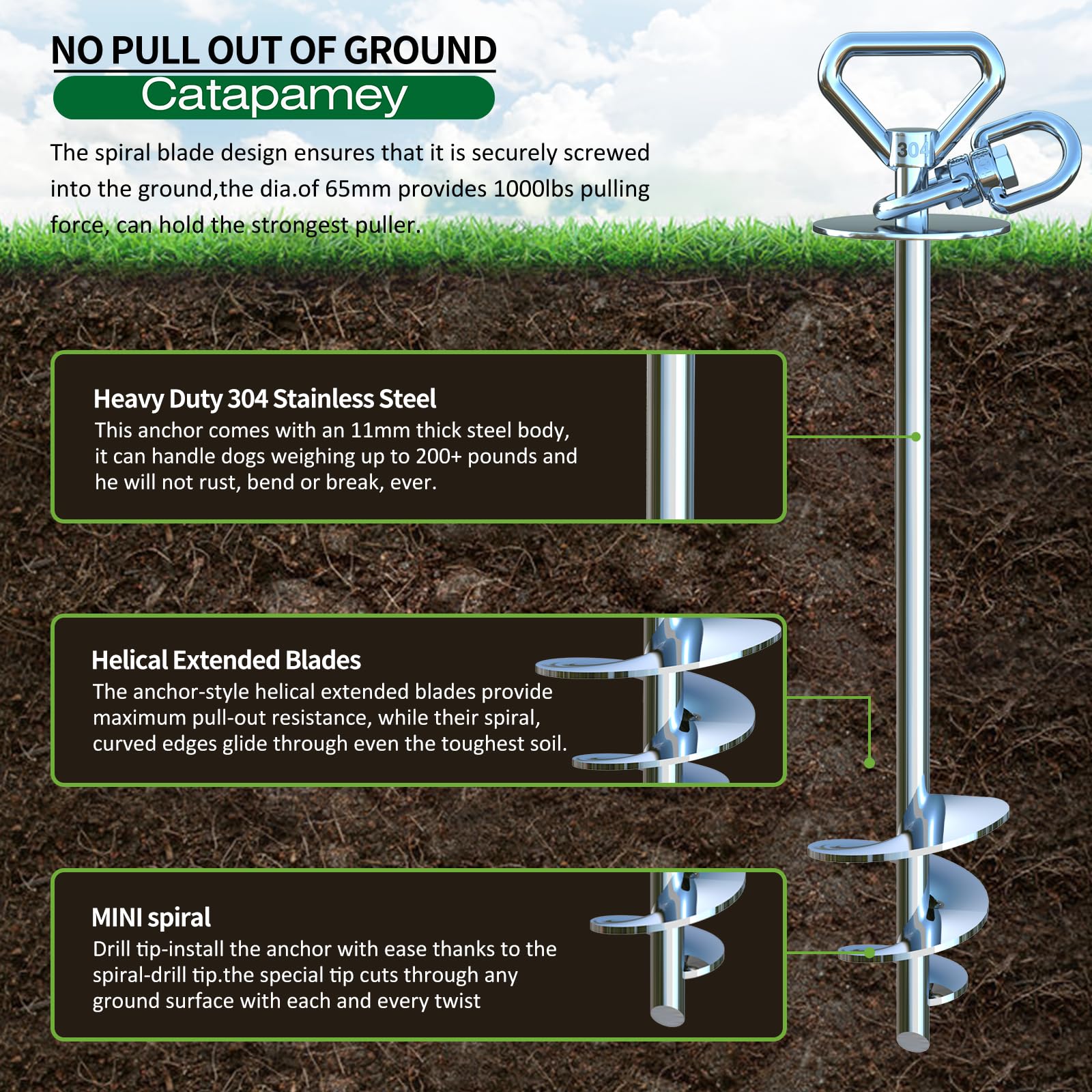 Dog Tie Out Stake,360 Swivel 304 Stainless Steel Dog Run Anchor- Use Any Dog Tie Out Cable Or Yard Leash Chains,Heavy Duty Dog S