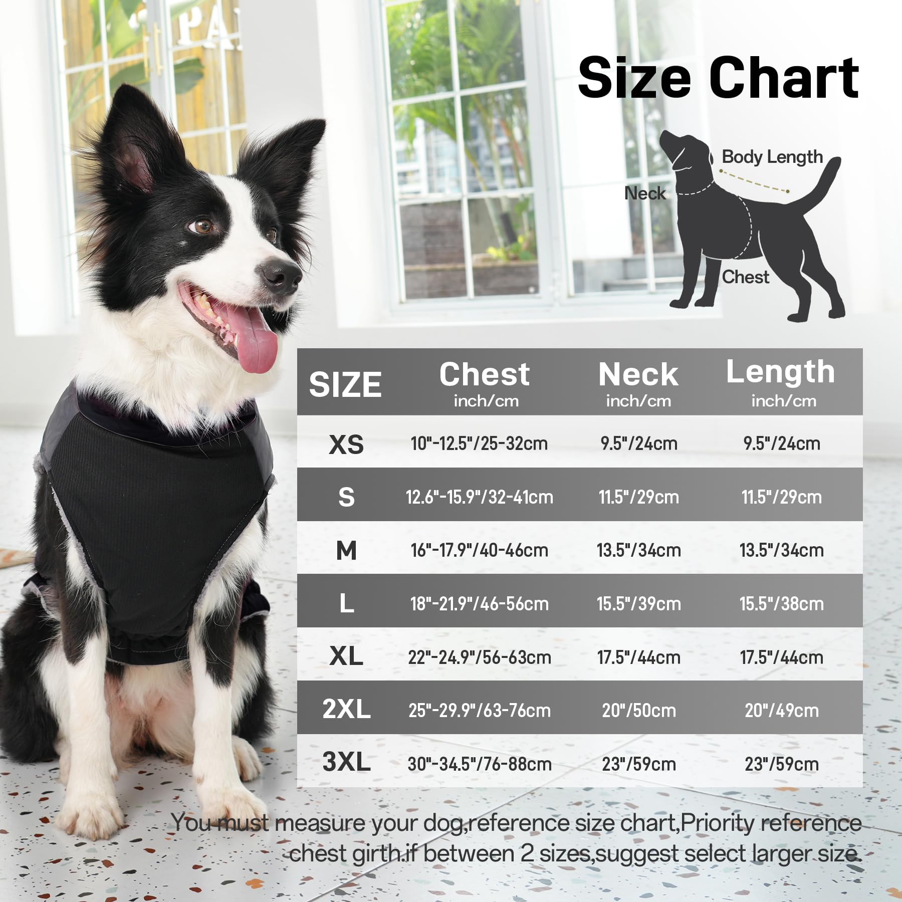 Joydaog Warm Fleece Dog Coats For Medium Dogs,D-Rings Waterproof Puppy Jacket For Cold Winter,Black L