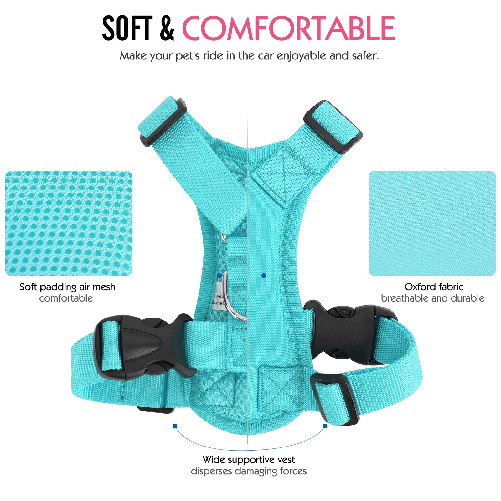 Pawaboo Adjustable Dog Safety Vest Harness With Seatbelt, Dog Seat Belt Harness For Car With Vehicle Connector Strap, Breathable