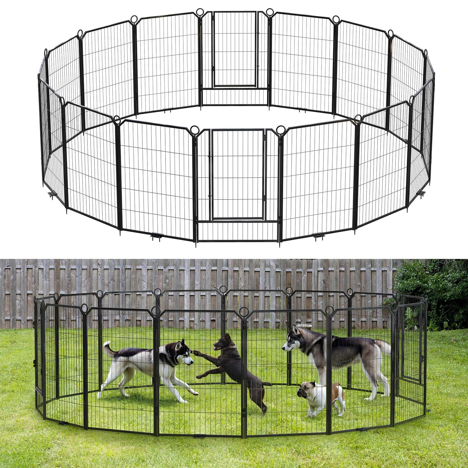 Dog Playpen Outdoor,42.8 ft(L) Dog Fence with Gate for Yard,Pet Exercise Pen for Rv Camping Garden for Large Dog with Fixed Stak