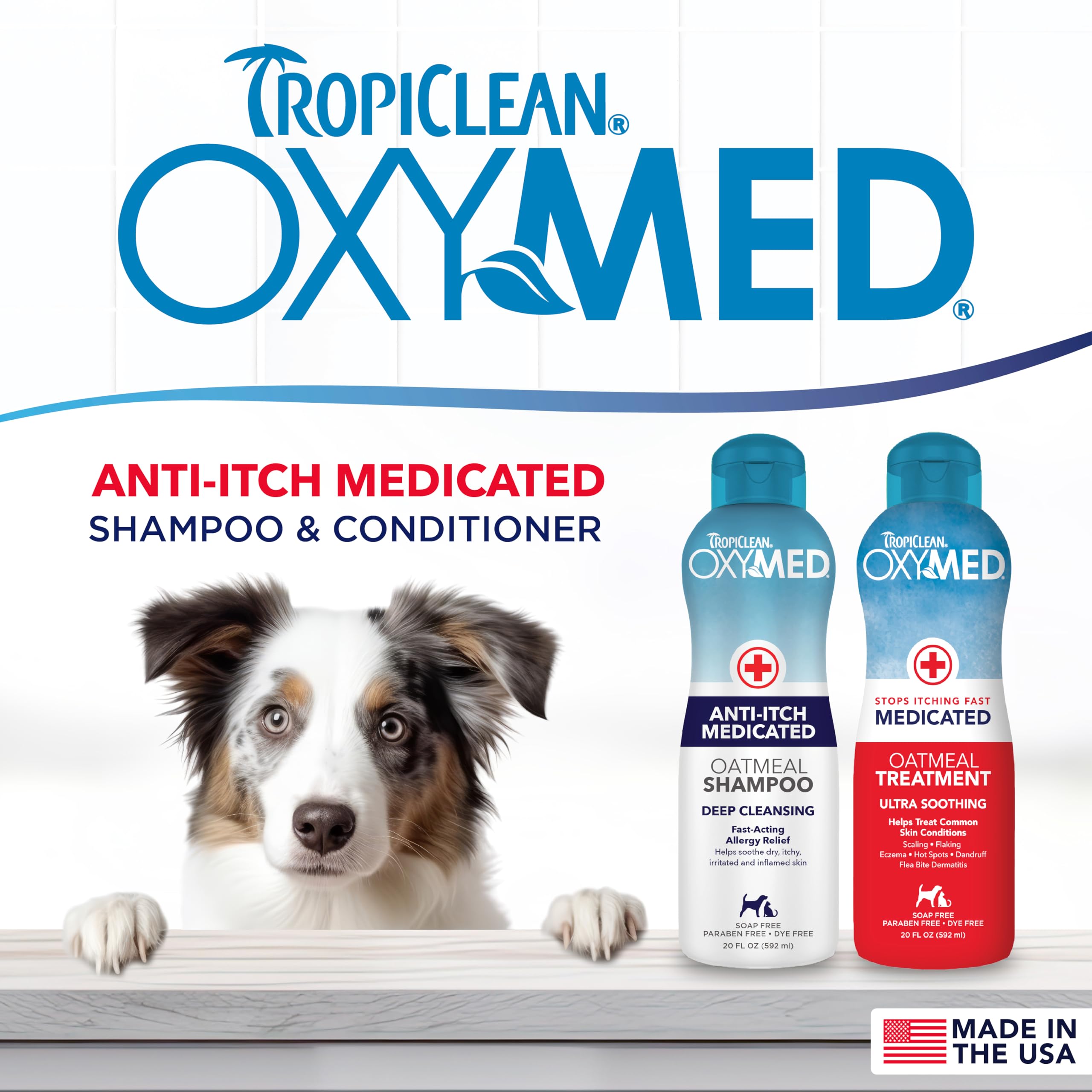Tropiclean Oxymed Medicated Cat & Dog Shampoo And Conditioner Set For Itchy Skin, Skin Soothing Oatmeal Shampoo & Conditioner Fo