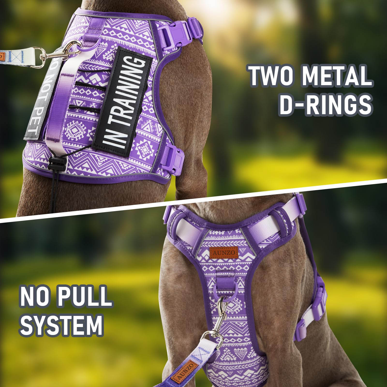 Aunzo Tactical Dog Harness For Large Dogs No Pull Easy Walking Adjustable Pet Harness Reflective K9 Working Training Easy Contro