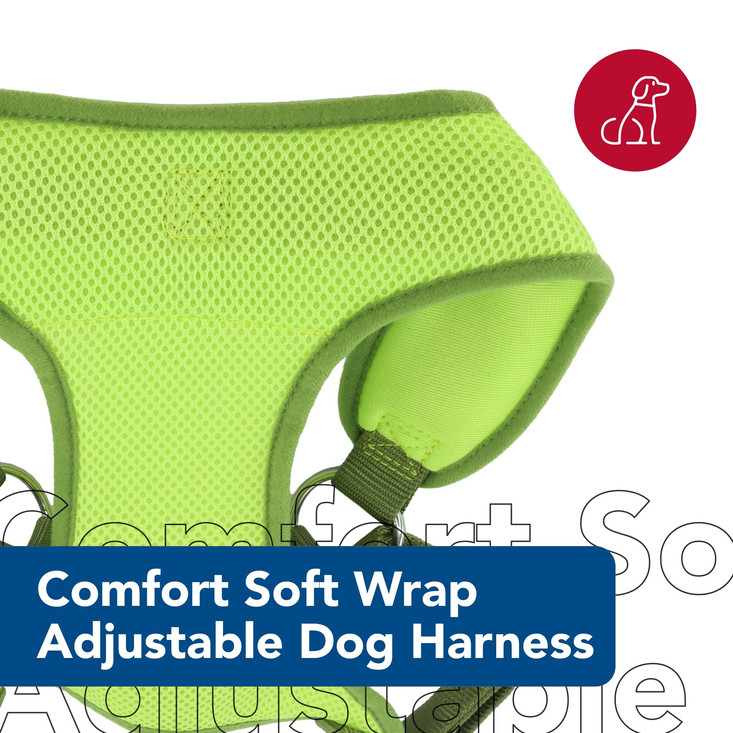 Coastal Pet Comfort Soft Wrap Adjustable Dog Harness - Comfortable Harness For Dog - Adjustable Fit - Easy Step-In Design - Breathable Fabric Mesh - Lime, 3/8' X 11'-13'