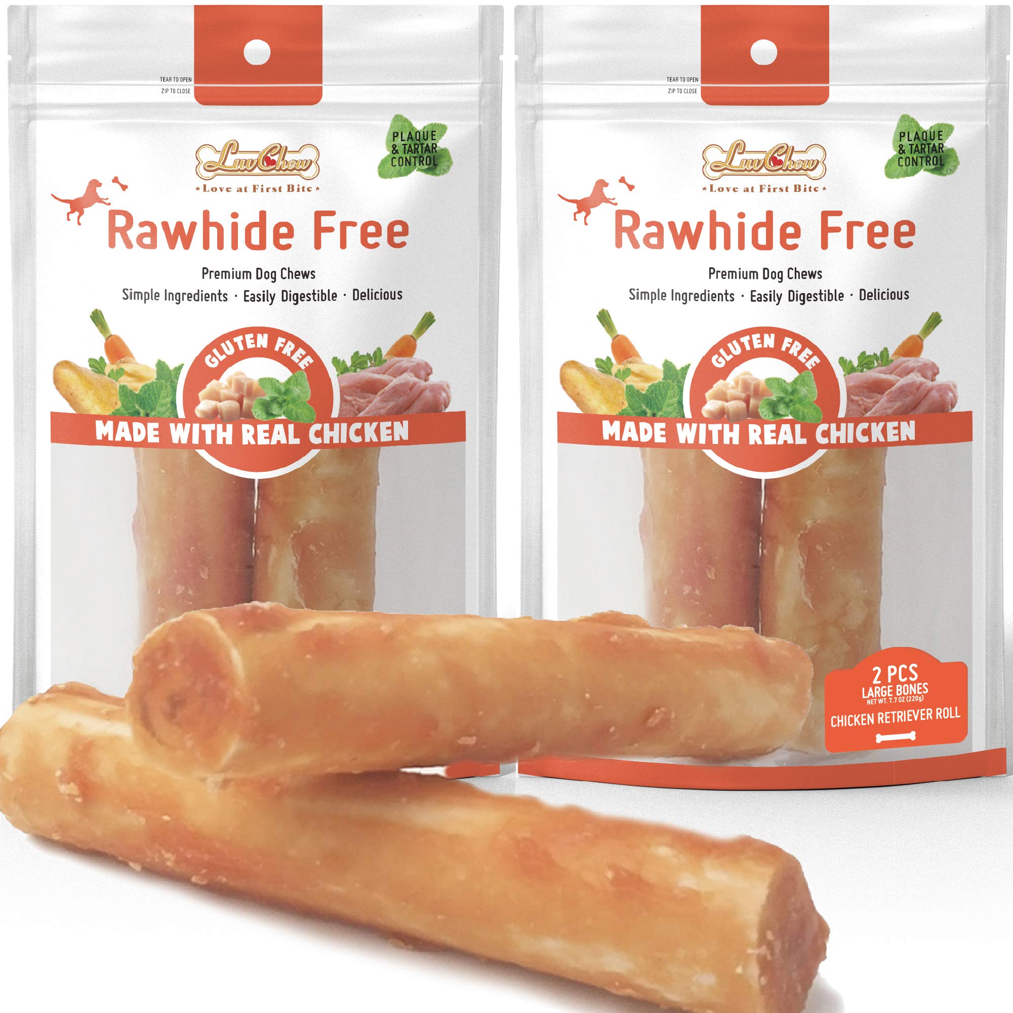 LuvChew Premium Dog Chew Treats Chicken Retriever Rolls for Large Dogs, Rawhide Free, Grain Free, Highly Digestible,Large 7  2pc