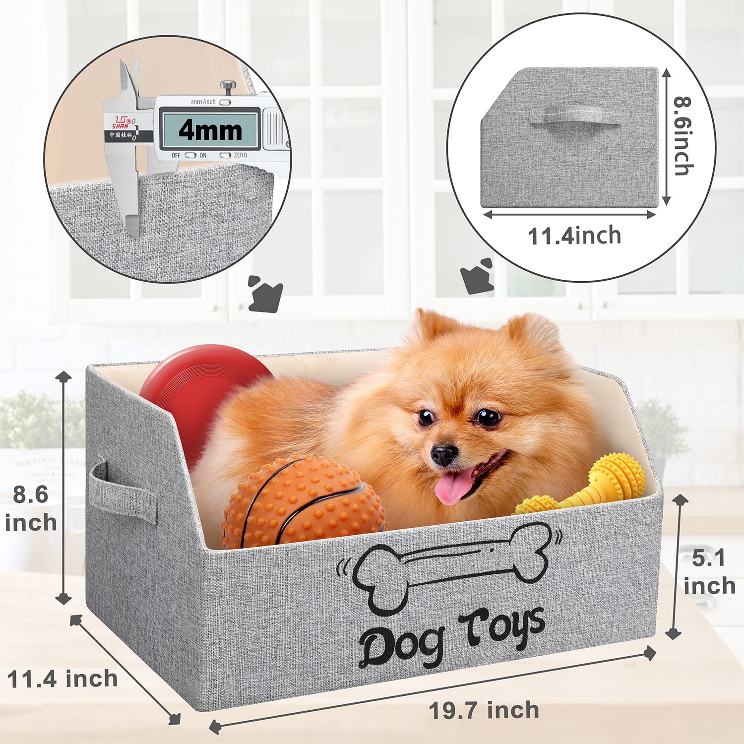LOVSTORAGE 2X Thicker Large Dog Toy Bin Collapsible Dog Toy Box Sturdy Dog Toy Basket Puppy Toy Storage Bed for Organizing Dog T