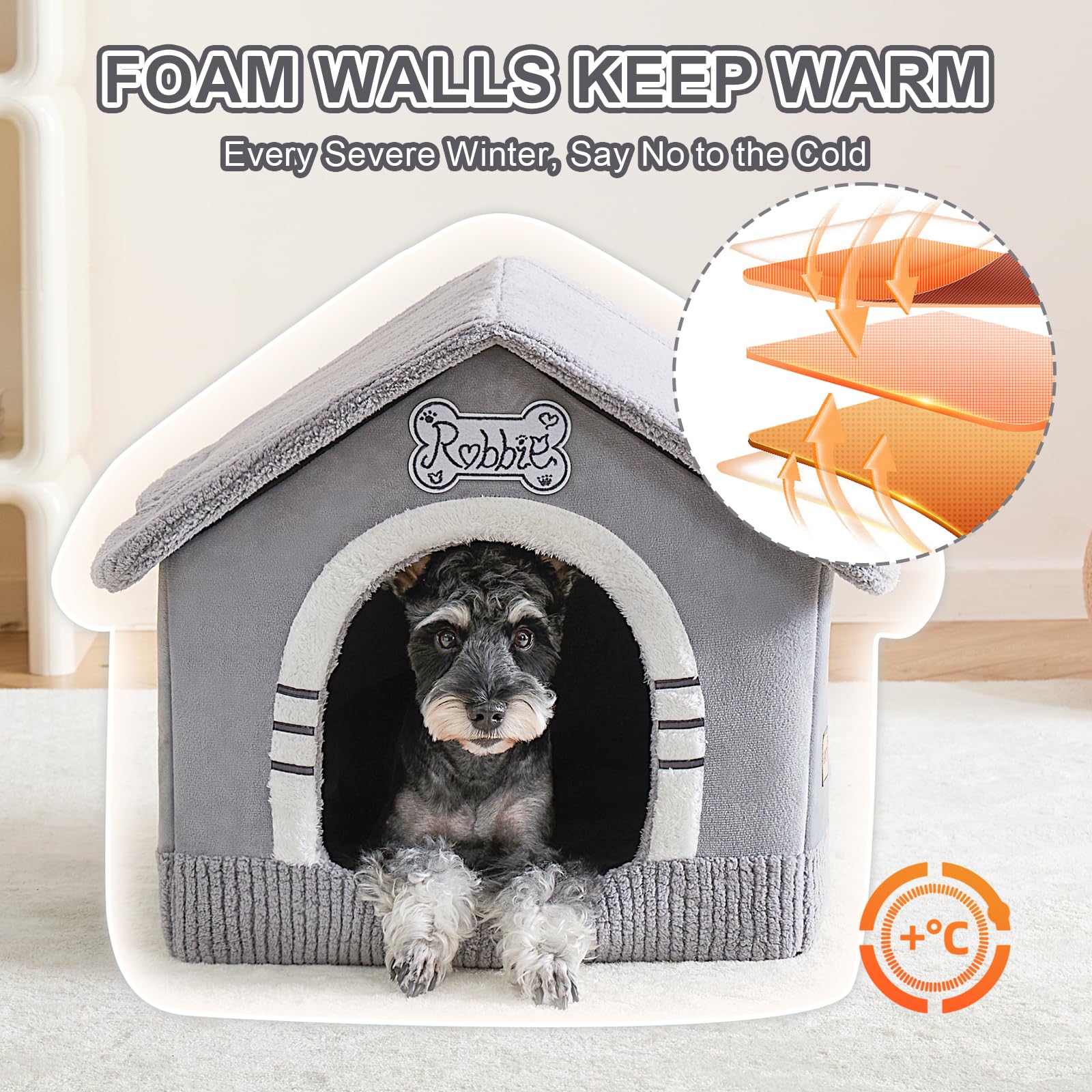 Jiupety Indoor Dog House With Frame, Large Dog Cave Bed, Insulated Cozy, Suitable For 15-30 Lb, Large (20''  18''  18''), Gray