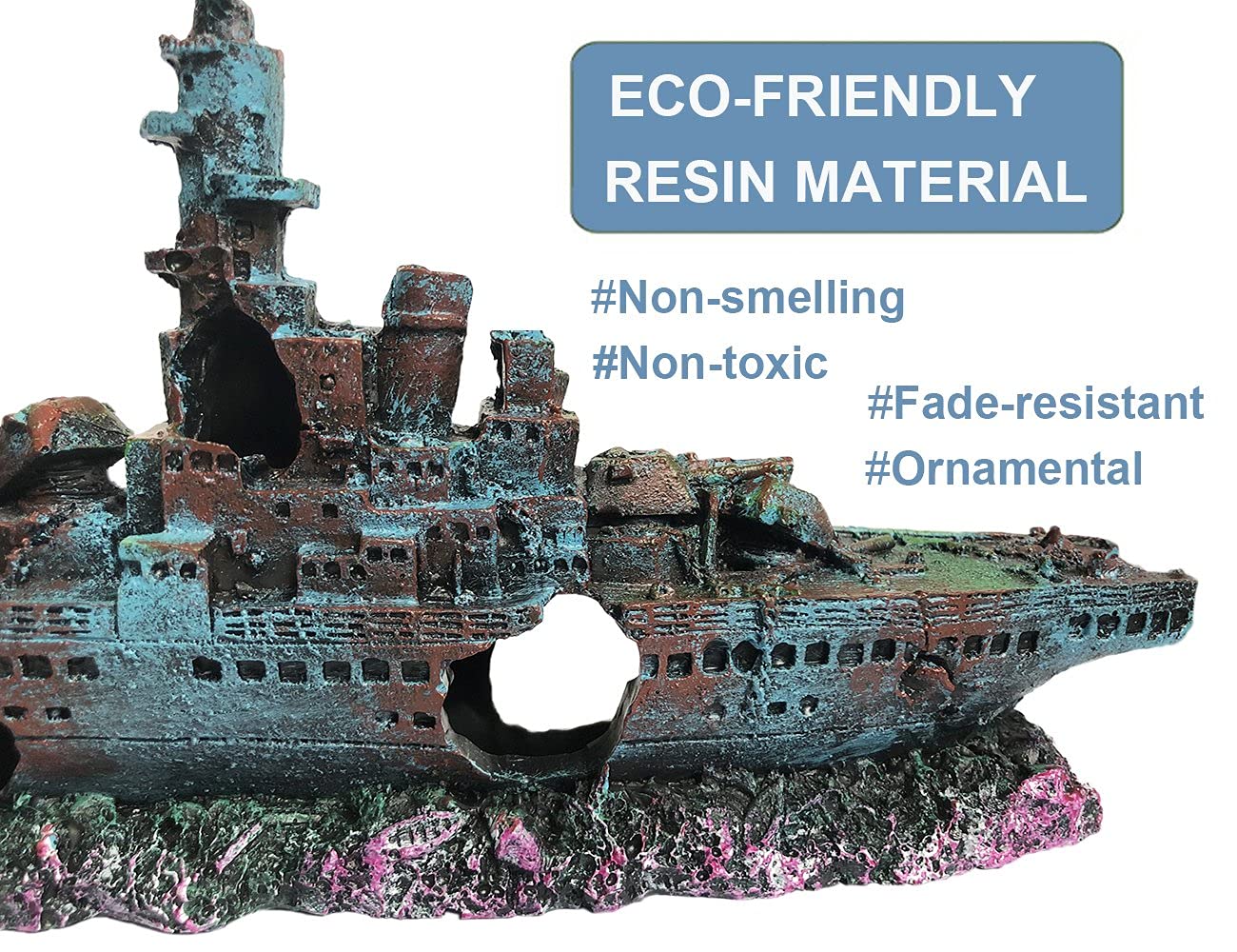 Slocme Aquarium Shipwreck Decorations Fish Tank Ornaments - Resin Material Sunken Ship Decorations, Eco-Friendly For Freshwater