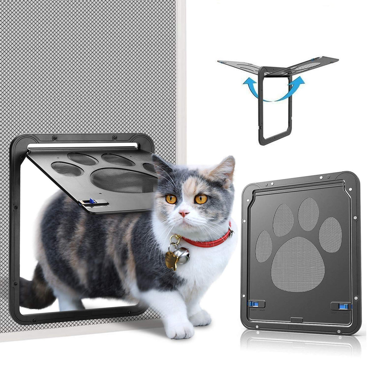 Ownpets Pet Screen Door,Inside Door 8X10X0.4 Inch,Lockable Magnetic Flap Screen Automatic Lockable Black Door For Puppy Dog And 