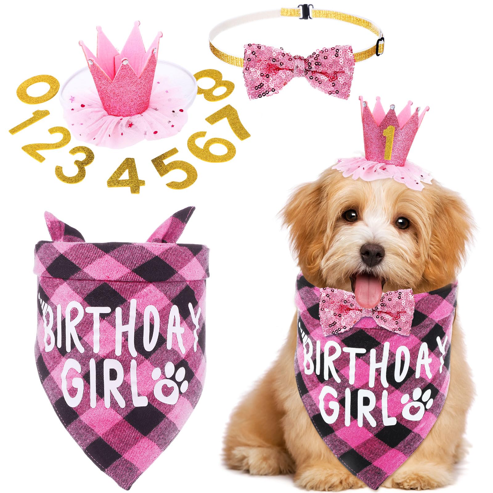 Weewooday Dog Birthday Party Supplies Birthday Boy Girl Cake Bandana Triangle Scarf Party Hat Dog Bow Tie Collar With Numbers Fo