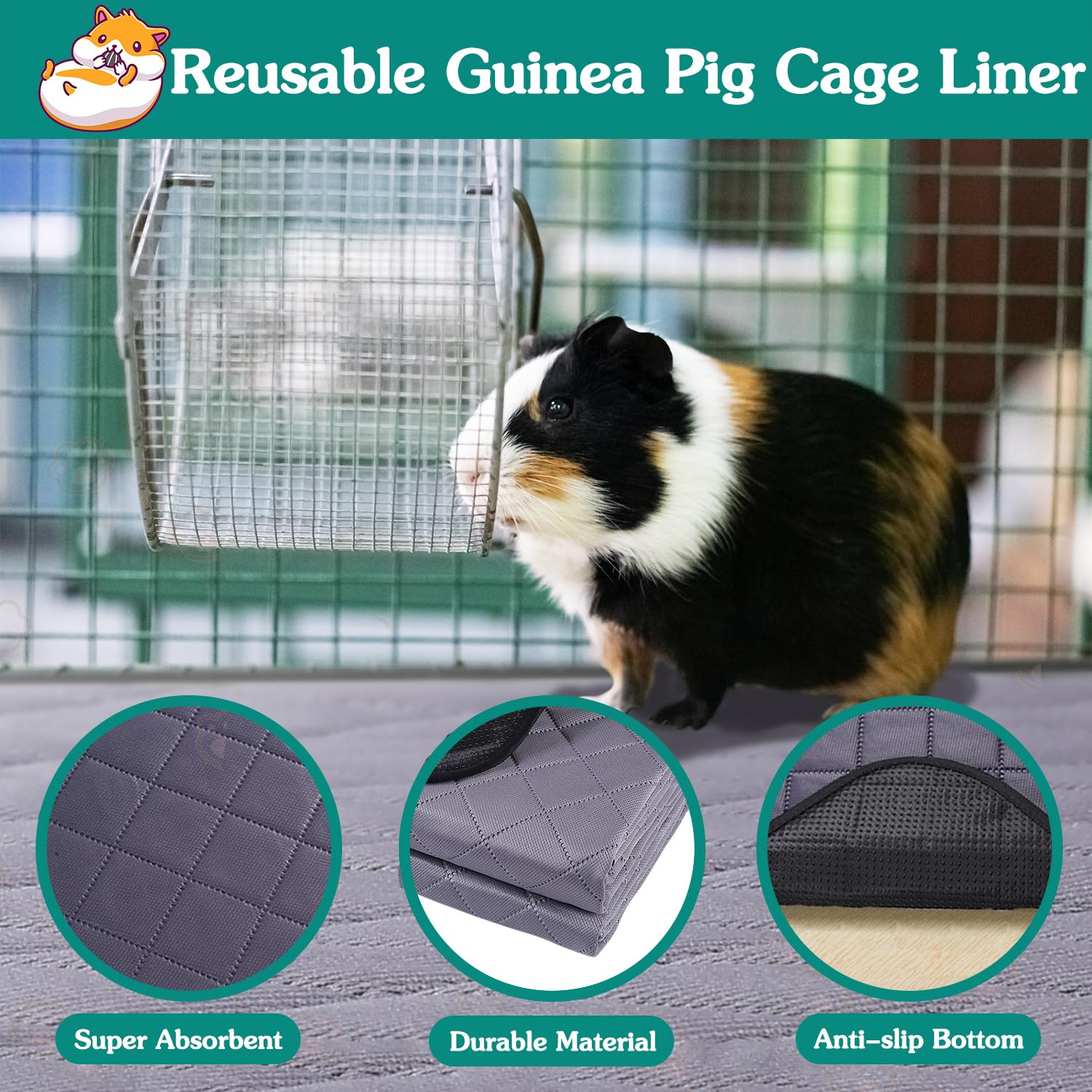 Aitmexcn 4Pcs Guinea Pig Cage Liners, Washable Guinea Pig Pee Pads, Super Absorbent Non Slip Reusable Guinea Pig Bedding For Sma