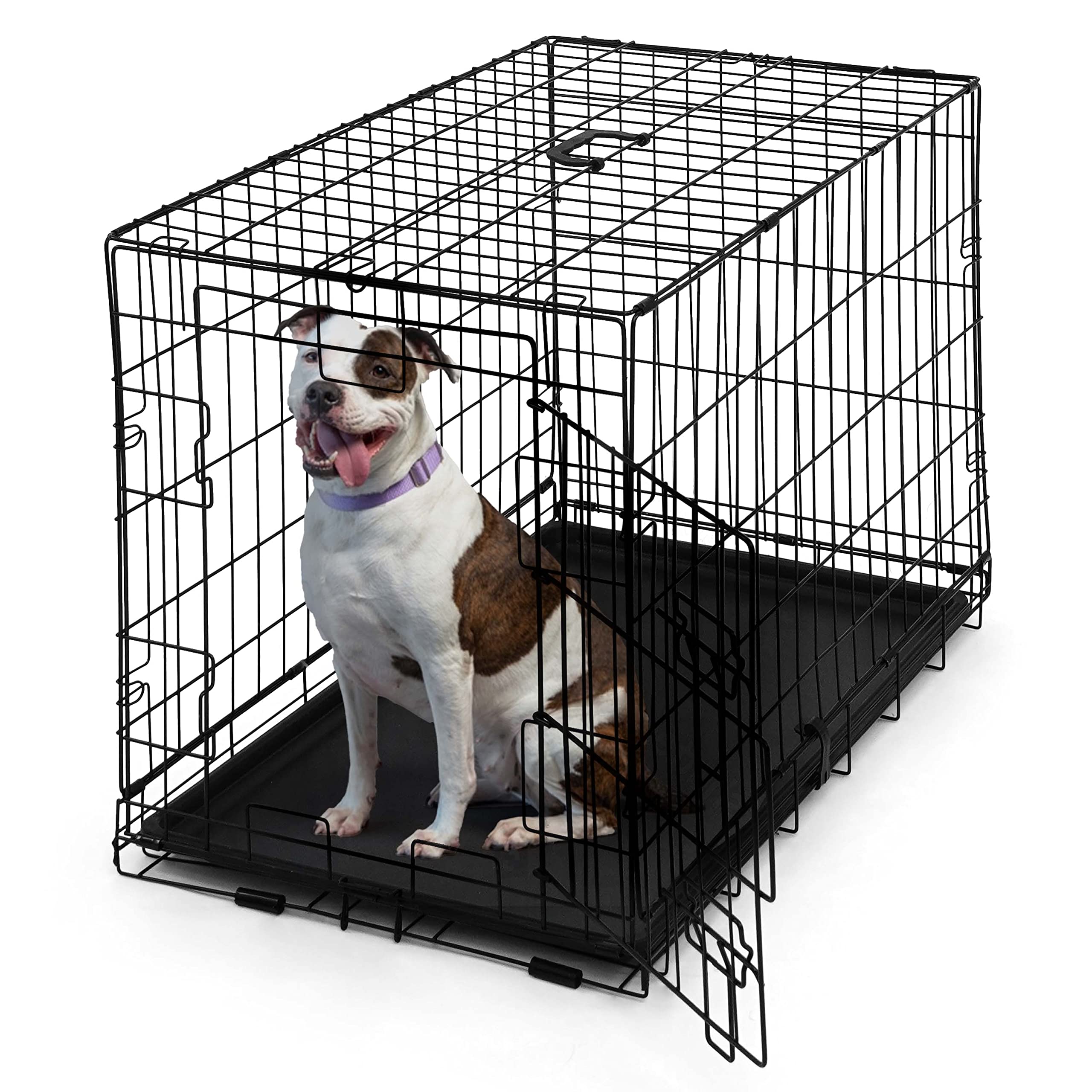 Caphaus Foldable Dog Crate Wire Metal Dog Kennel W/Leak-Proof Pan & Protecting Feet & Divider Panel, Single Or Double Door, Smal