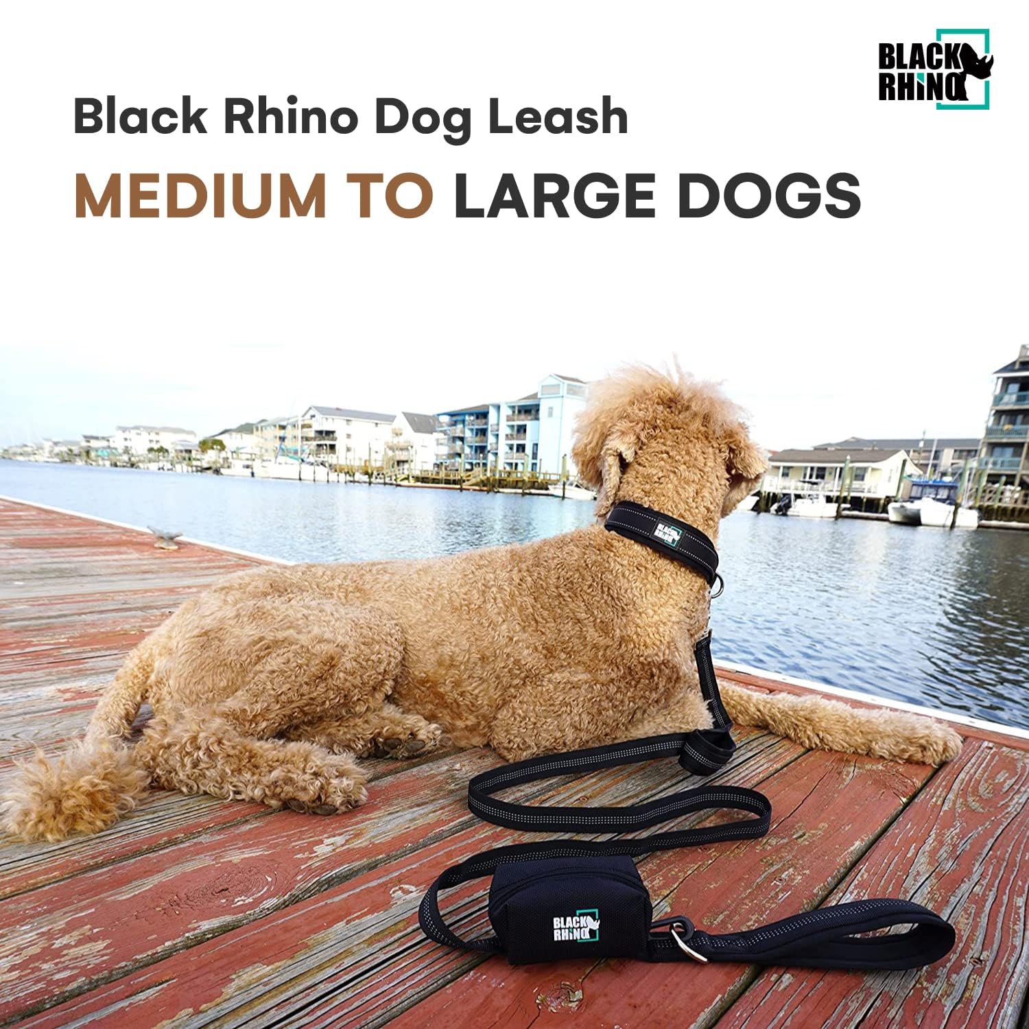 Black Rhino Heavy Duty Dog Leash - 6Ft Long Leash For Medium And Large Dogs - Dual Handle Training Lead With Padded Grip, Bag, Reflective Stitching, And Weather Resistant
