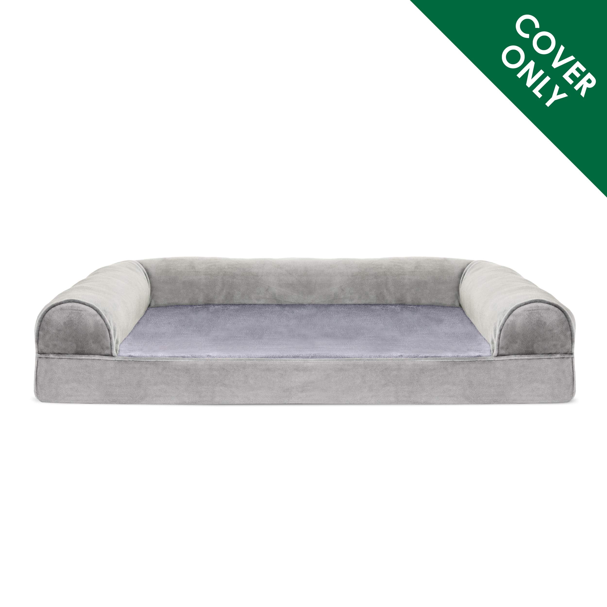 Furhaven Replacement Dog Bed Cover Faux Fur & Velvet Sofa-Style, Machine Washable - Smoke Gray, Medium