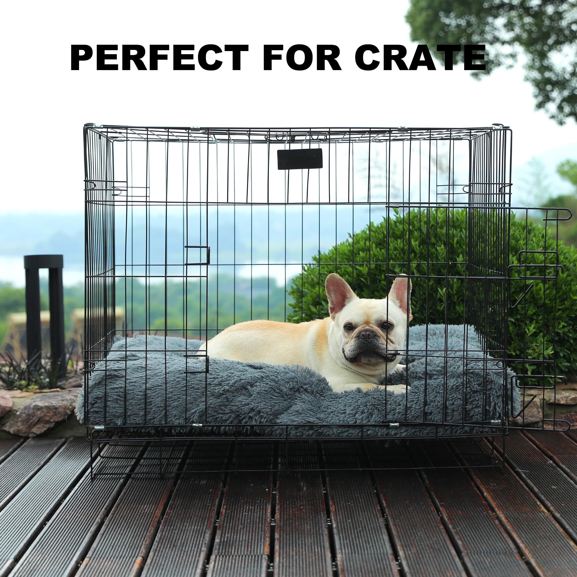 Bedfolks Waterproof Dog Crate Bed,Plush Dog Crate Pad With Removable Cover,Faux Fur Dog Bed For Large Dogs,Fluffy Washable Dog K