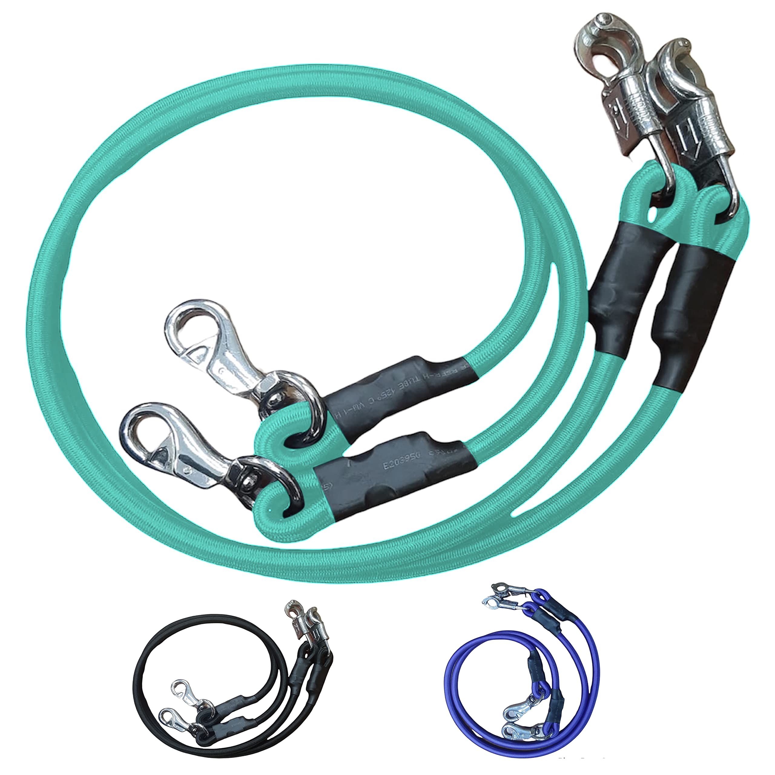 Majestic Ally Pack of 2, Bungee Trailer Tie for Horse Haulage with Panic Snap and Bull Snap - 36 Inch (Turquoise)