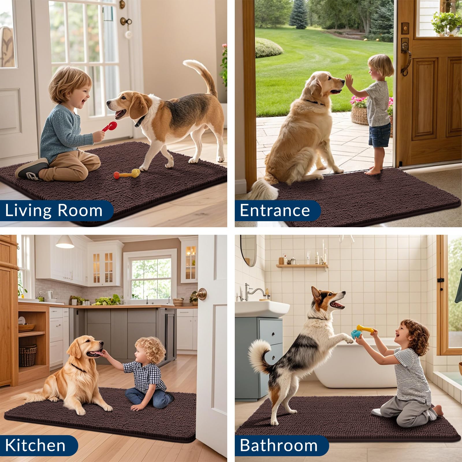 Smiry Dog Door Mat for Muddy Paws 48x30, Absorbs Moisture and Dirt Doormat, Non-Slip Washable Quick Dry Chenille Front Door Mat