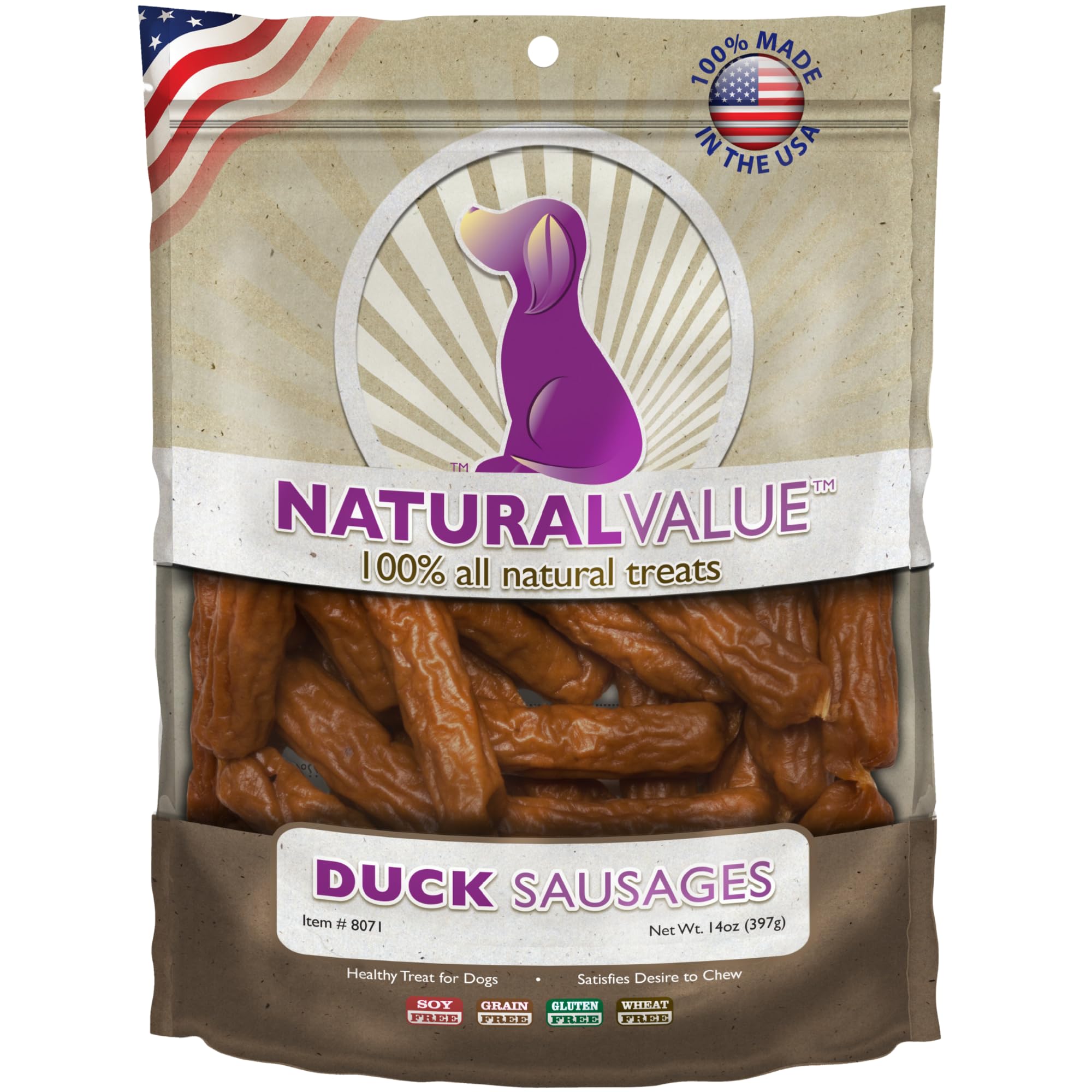 Loving Pets Natural Value Duck Sausages - Soft Jerky Dog Treats for Large & Small Breeds - Healthy Gluten, Wheat, Soy & Grain Fr