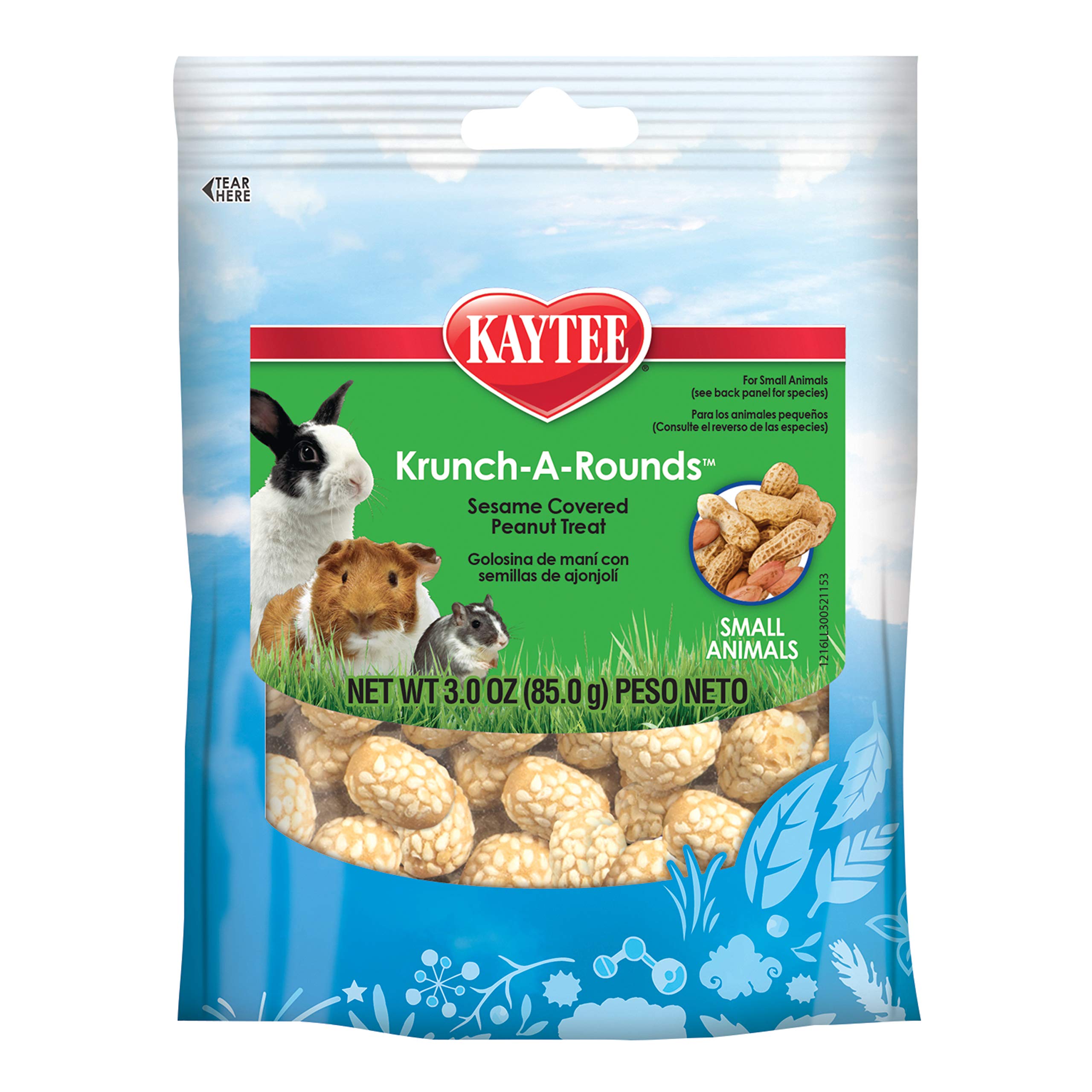 Kaytee Krunch-A-Rounds Sesame Covered Peanut Treat For Pet Rabbits, Guinea Pigs, Chinchillas, Hamsters, Gerbils, Mice And Rats, 3 Oz