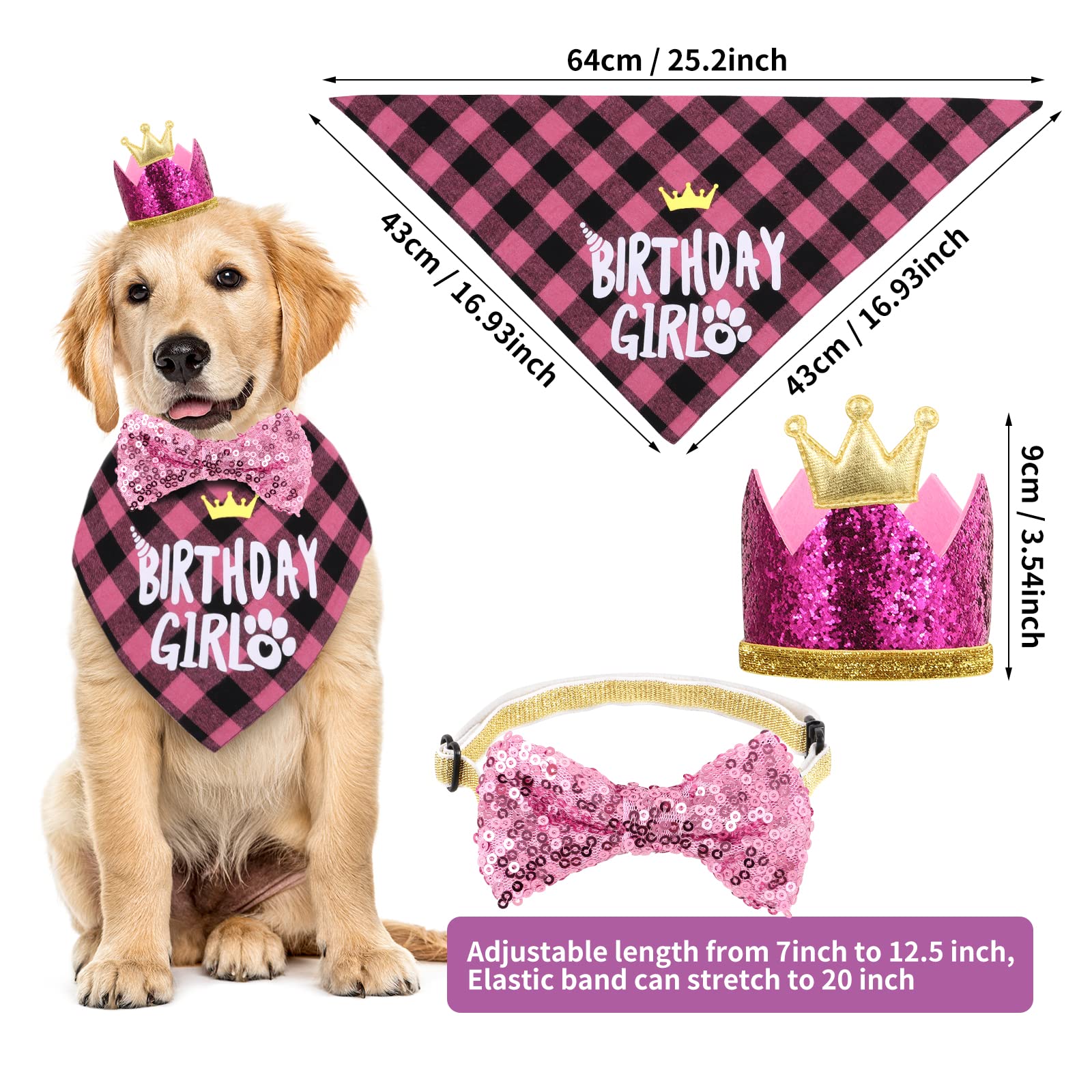 Selemoy Dog Birthday Party Supplies, Dog Birthday Hat Bandana Scarf With Cute Bow Tie, Flag, Balloons For Small Medium Dogs Pets