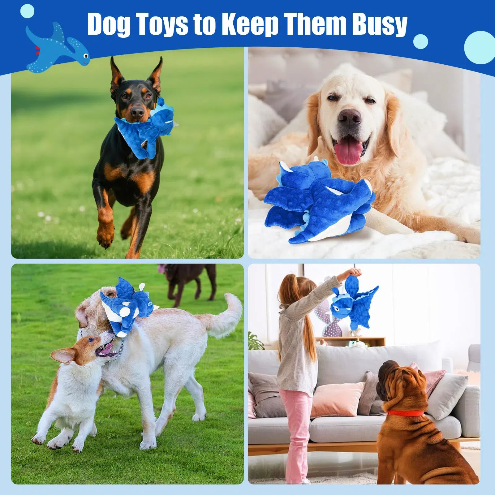 loncoldy Plush Dog Toys, Tough Chew Toys for Dogs, Crinkle Stuffed Squeaky Toy for Small Medium Large Breed, Interactive Plush T