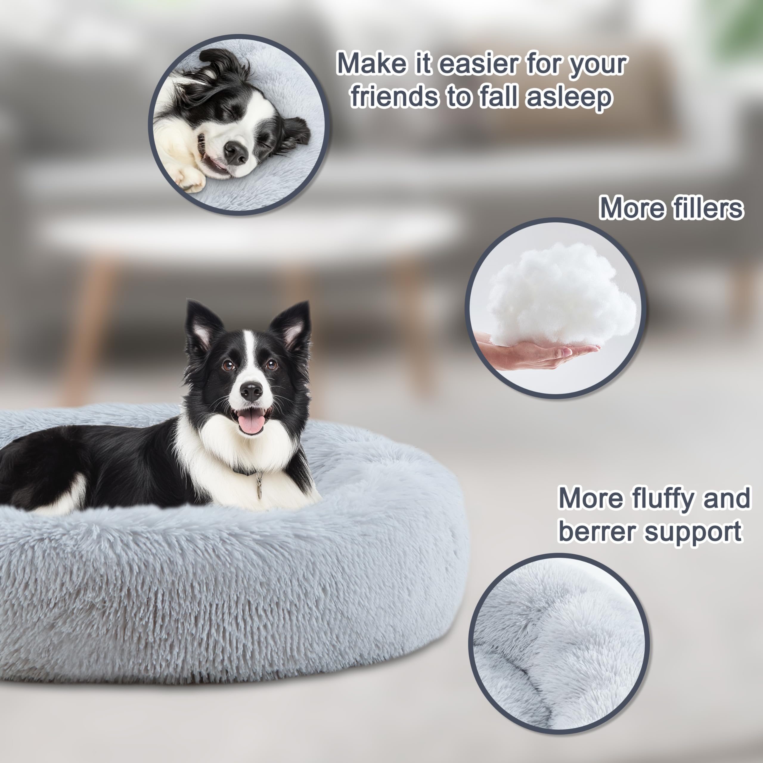 ELSKER&HOME Calming Dog Bed,Donut Washable Warming Soft Round 39 inches Dog Beds for Large Dogs,Anti-Anxiety Fluffy Plush Cushio