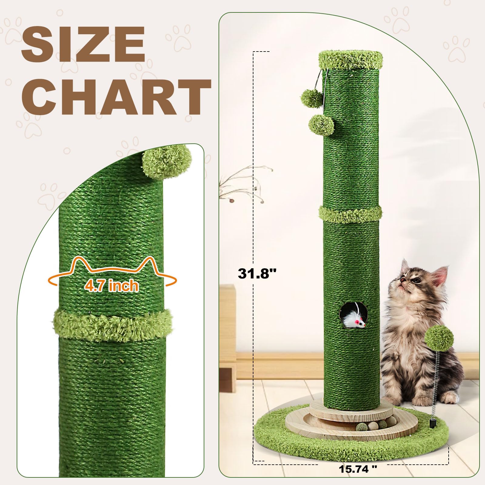 Oyx Scratching Posts For Indoor Cats Adults, 31.8 Tall Cat Scratching Post, Bottom Mouse Hole And Interactive Ball Track, Top