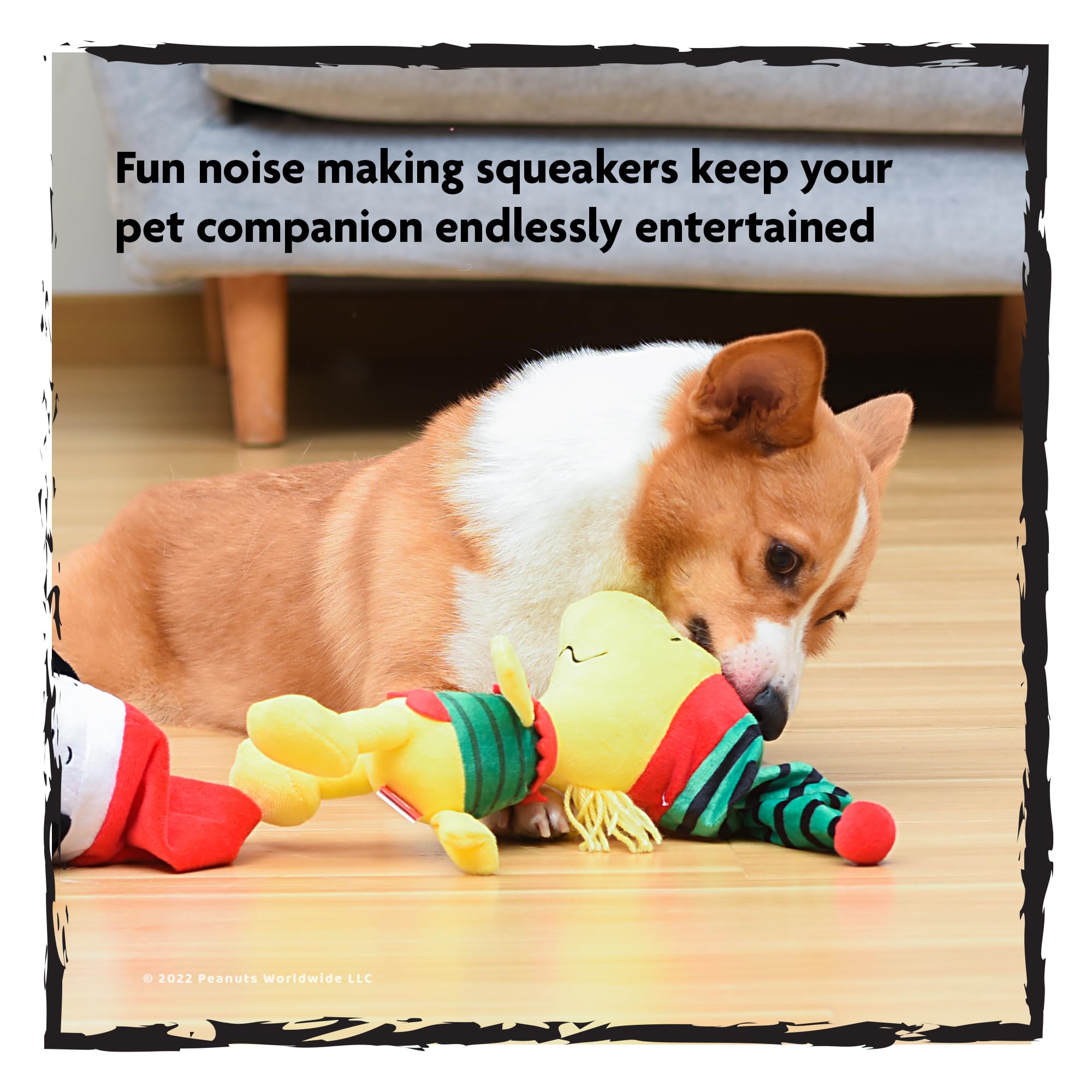 PEANUTS for Pets 9 Inch Holiday Snoopy & Woodstock Big Head Plush Dog Toys with Squeaker | 2 Piece Squeaky Dog Toy Set, Santa Sn
