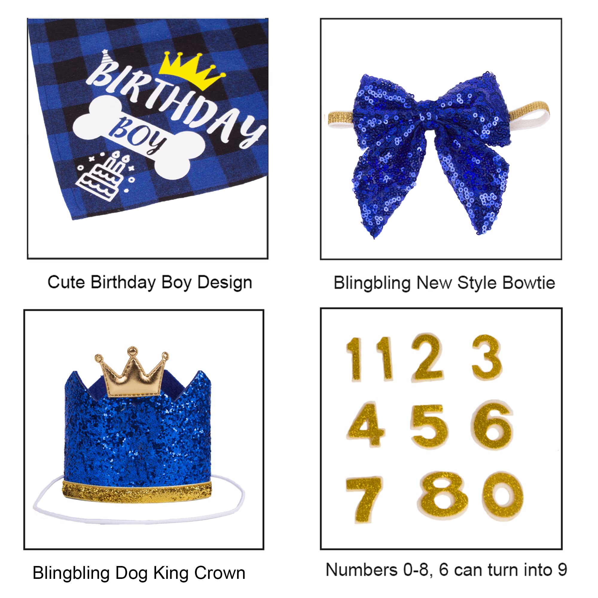 Adoggygo Dog Birthday Hat Bandana - Birthday Boy Dog Bandana Pet Party Hat With Numbers Bow And Happy Birthday Banner Set