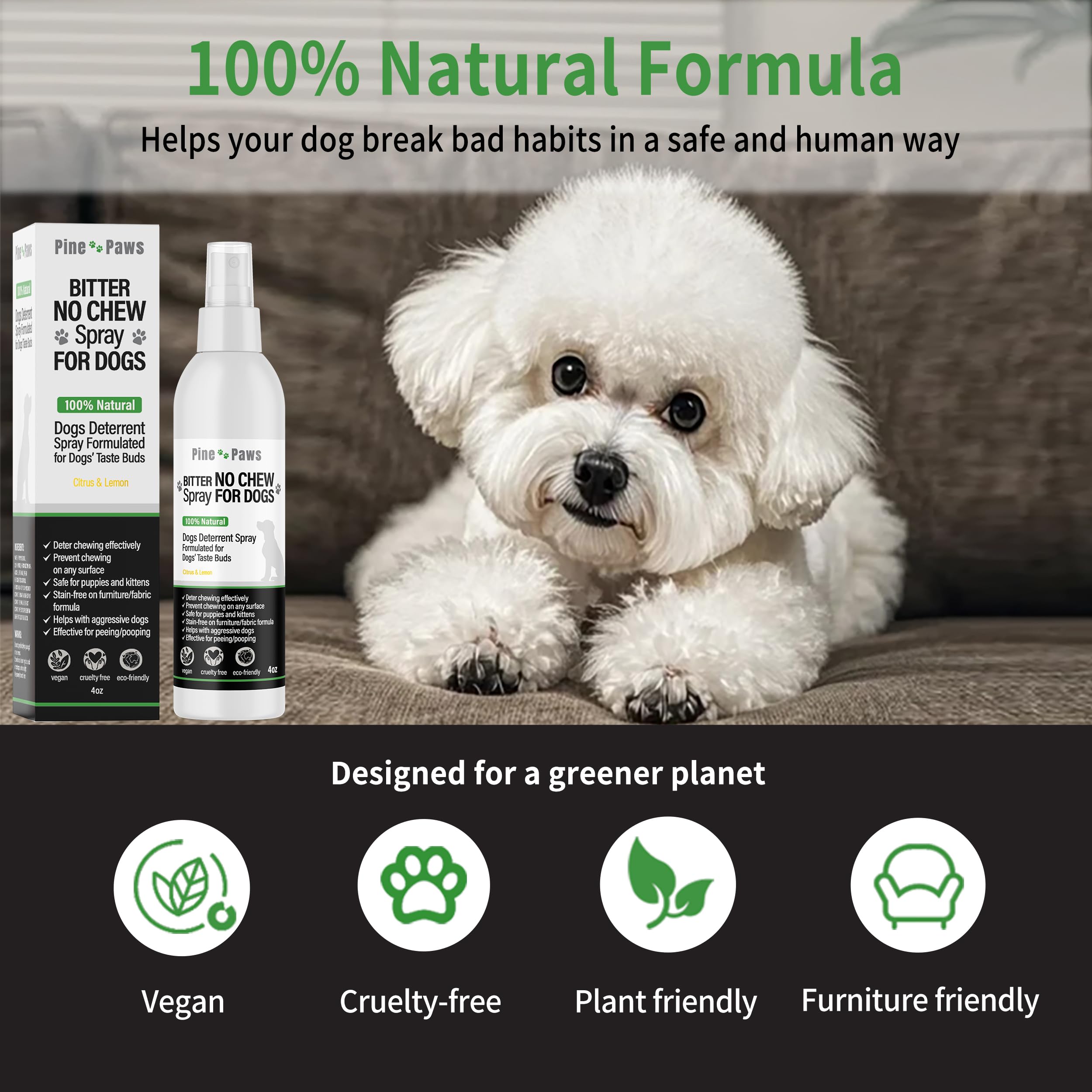 Bitter Apple No Chew Spray For Dogs - 100% Natural Dog Deterrent Spray For Hot Spots And Home - Deter Chewing On Any Surface - S
